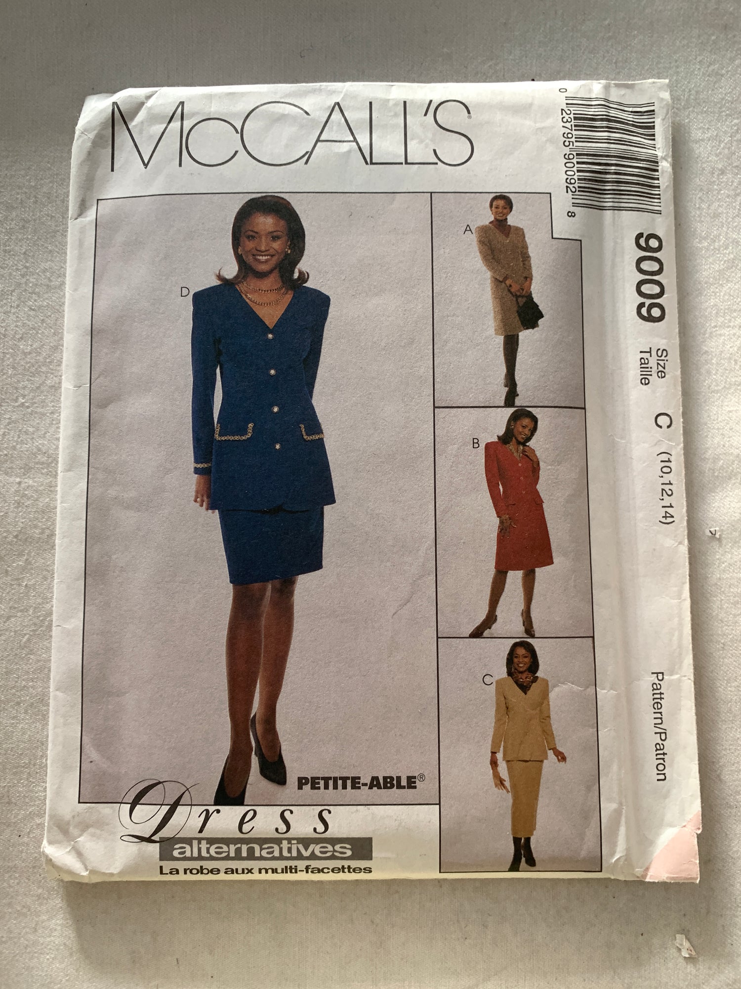 McCall's Sewing Pattern 9009 Misses' Unlined Jacket, Dress, Skirt, Two Lengths, Semi-Fitted, Princess Seams, Zipper Back, Size 10-14, Uncut, Vintage 1997