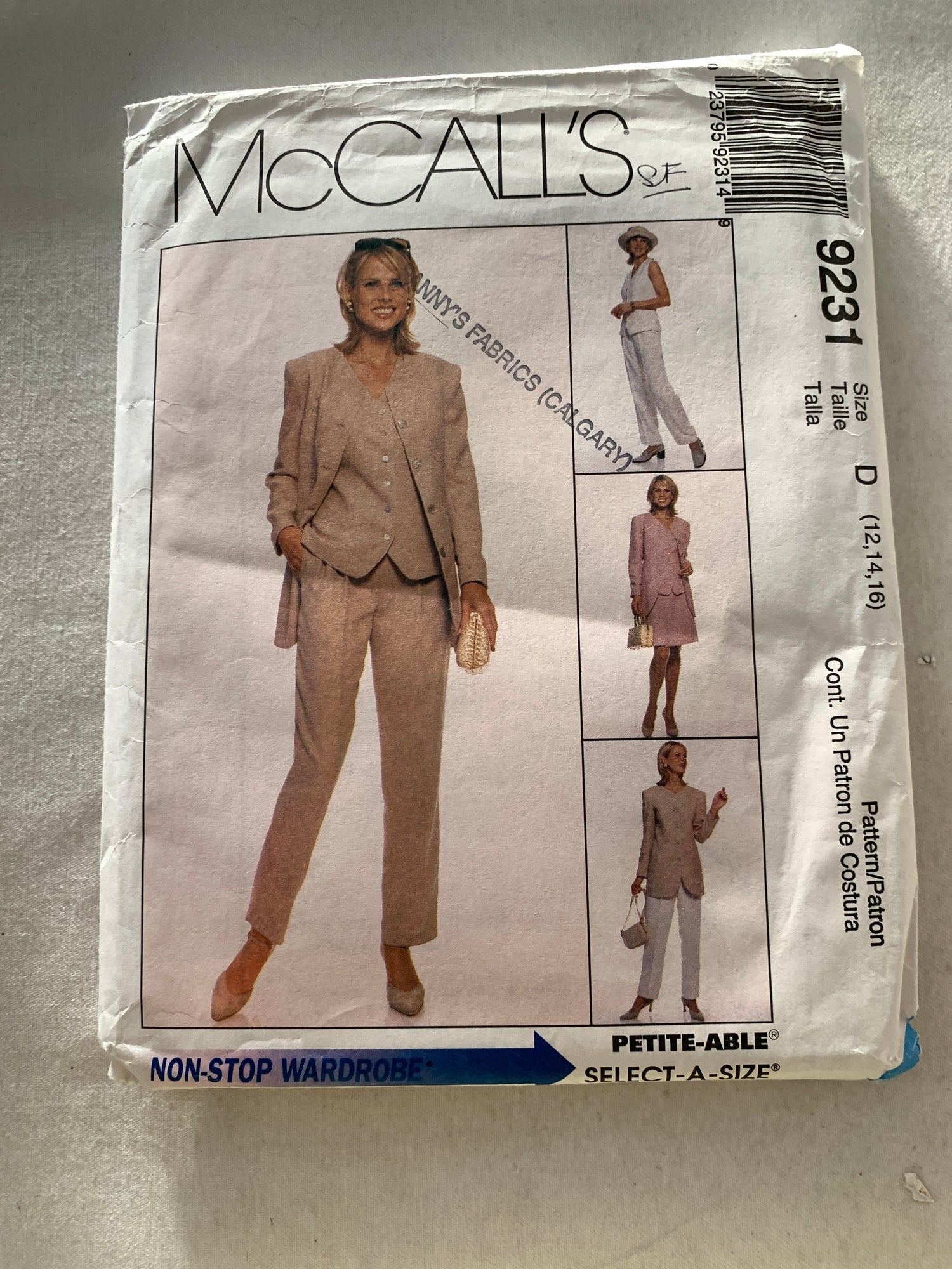 McCall's Sewing Pattern 9231 Misses' Lined Jacket, Lined Vest, Pants, Skirt, Princess Seams, Front Zipper, Size 12-16, Uncut, Vintage 1998