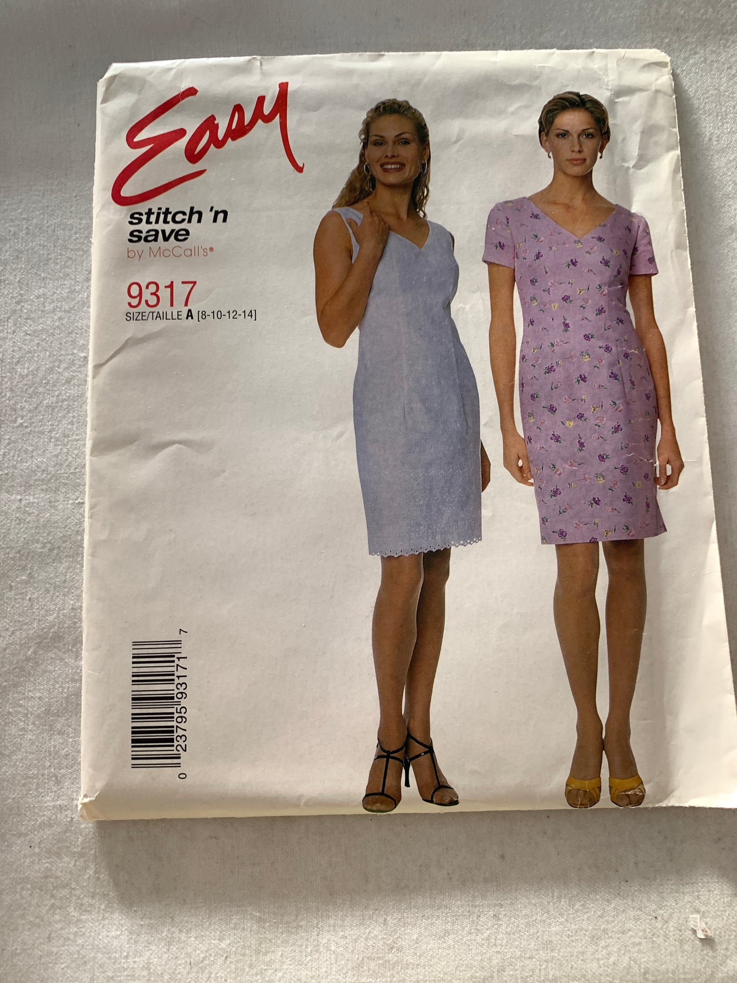 McCall's Stitch 'N Save Sewing Pattern 9317 Misses' Dress, Semi-Fitted, Zipper Back, Size 8-14, Uncut, Vintage 1998