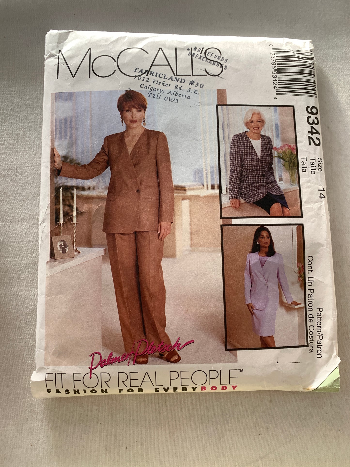 McCall's Sewing Pattern 9342 Misses' Lined Jacket, Skirt, Pants, Shoulder Pads, Zipper Back, Pockets, Size 14, Uncut, Vintage 1998