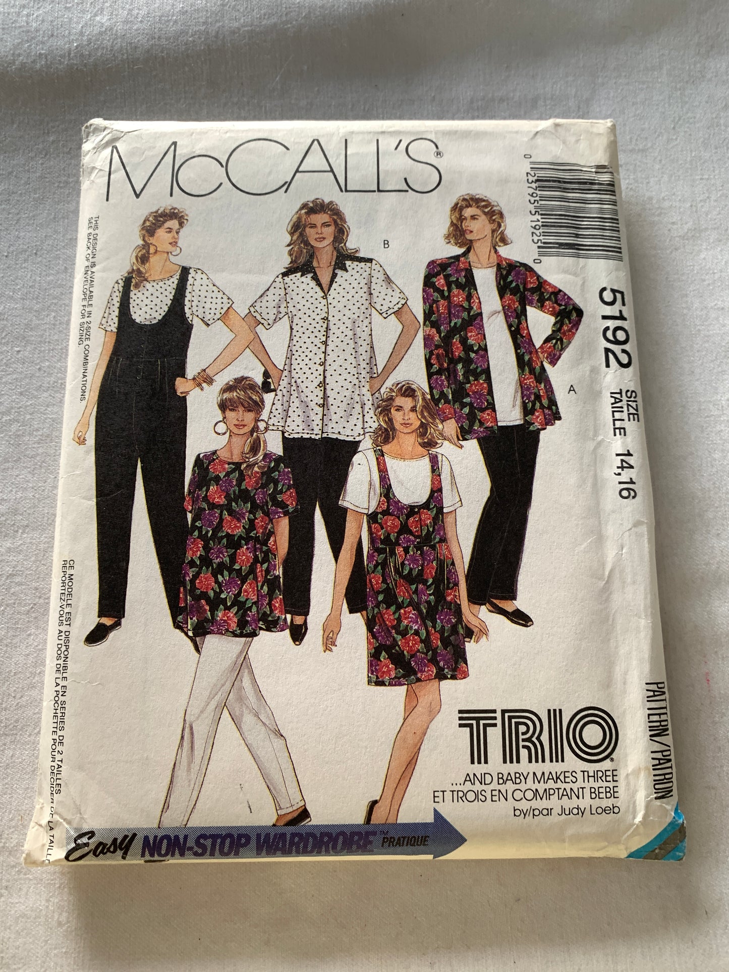 McCall's Sewing Pattern 5192 Misses' Maternity Jumpsuit, Rompers, Blouse, Top, Pants, Front Buttons, Size 14-16, Uncut, Vintage 1991