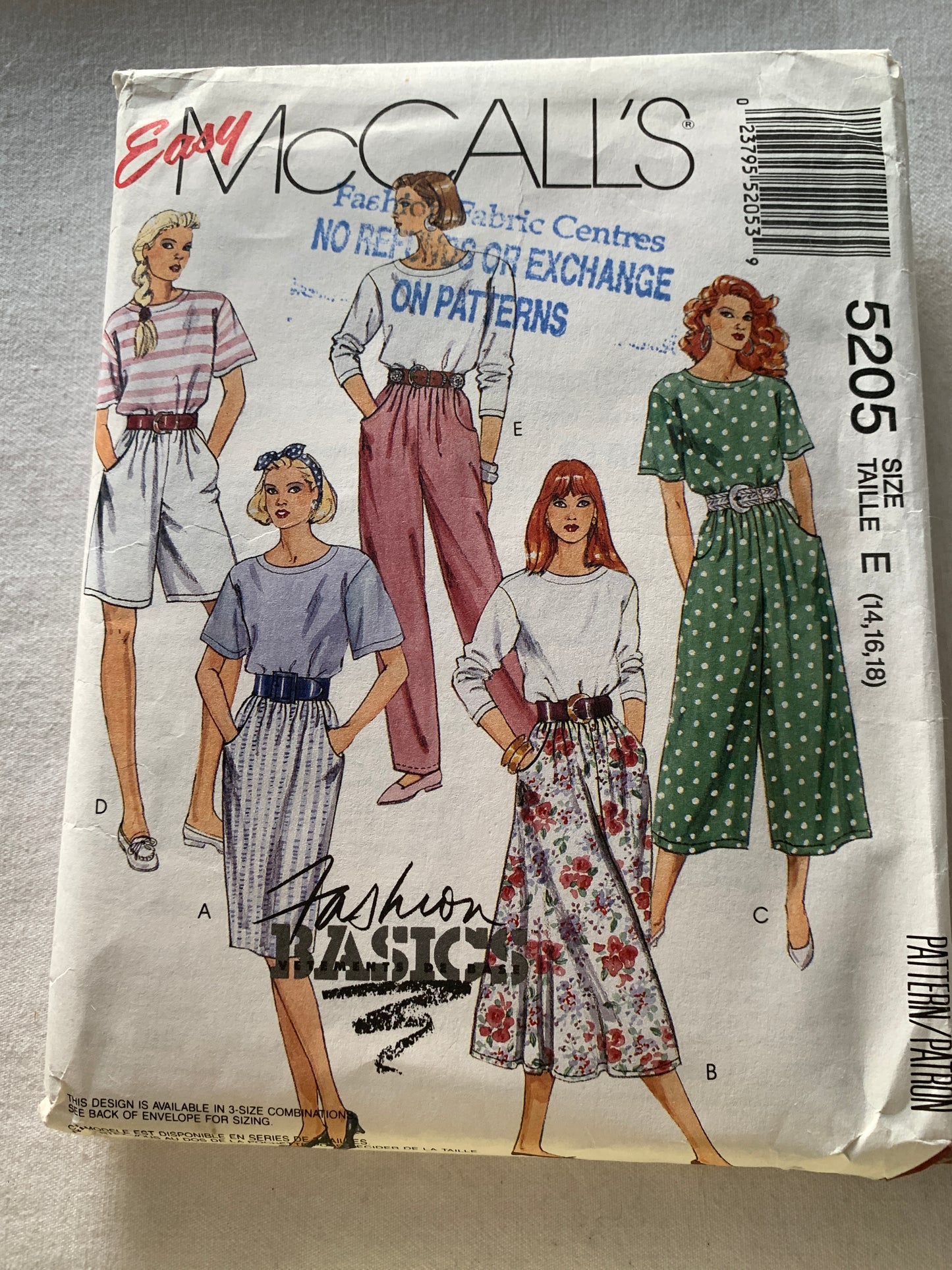 McCall's Sewing Pattern 5205 Misses' Pullover Top, Skirts, Two Lengths, Pants, 5 Variations, Size 14-18, Uncut, Vintage 1991