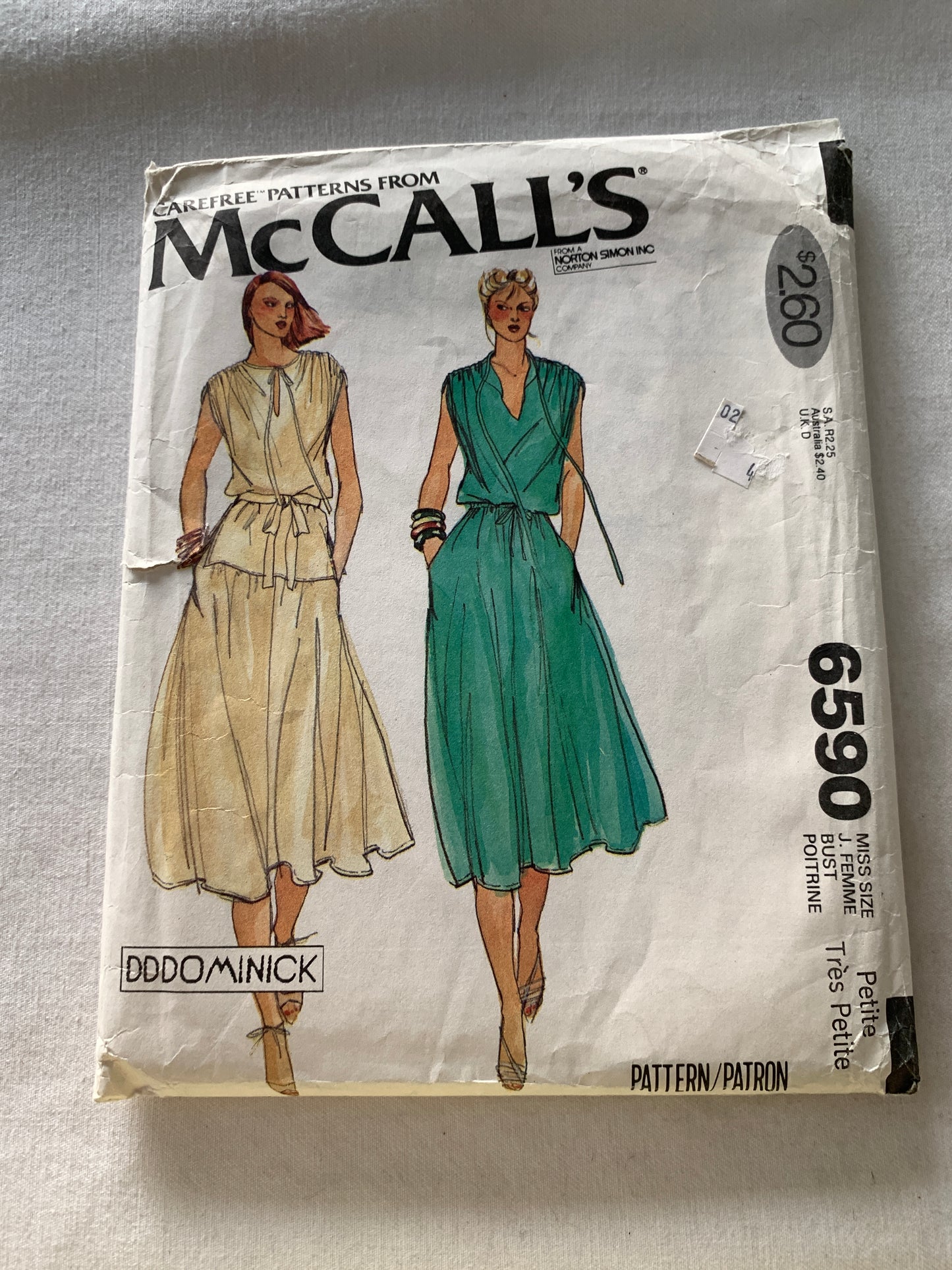 McCall's Sewing Pattern 6590 Misses' Dress, Pullover, Top, Skirt, Zipper Back, Pockets, 2 Variations, Size 6-8, Uncut, Vintage 1979