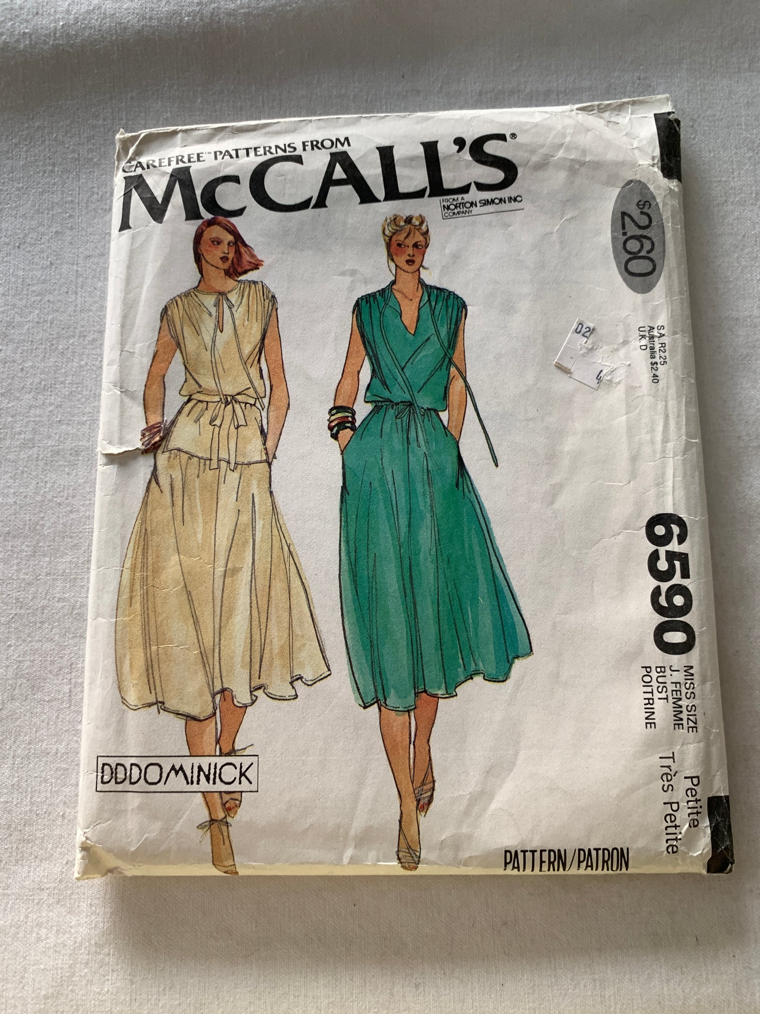 McCall's Sewing Pattern 6590 Misses' Dress, Pullover, Top, Skirt, Zipper Back, Pockets, 2 Variations, Size 6-8, Uncut, Vintage 1979