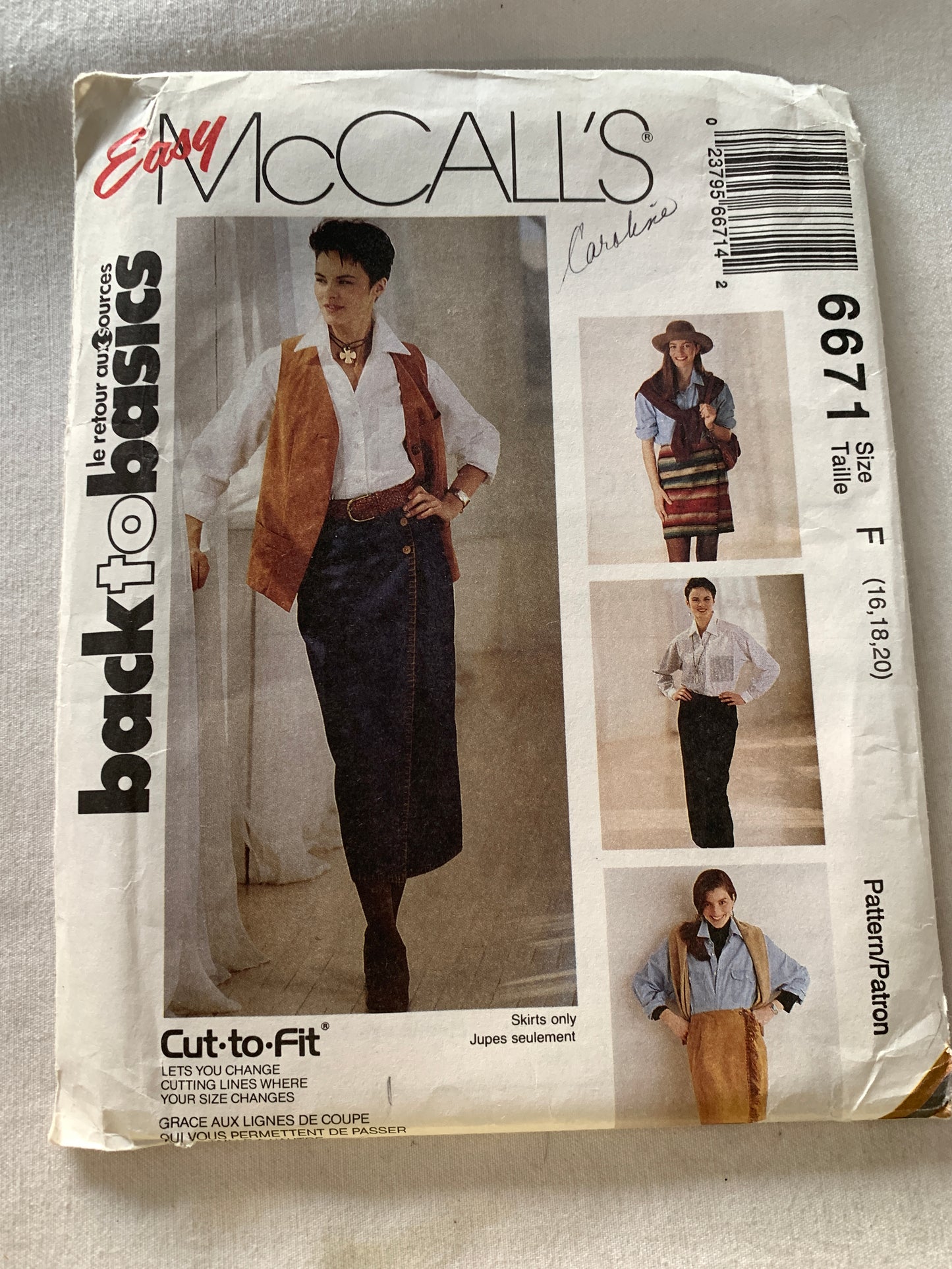 McCall's Sewing Pattern 6671 Misses' Wrap Skirt, Two Lengths, Pleats, Size 16-20, Uncut, Vintage 1993