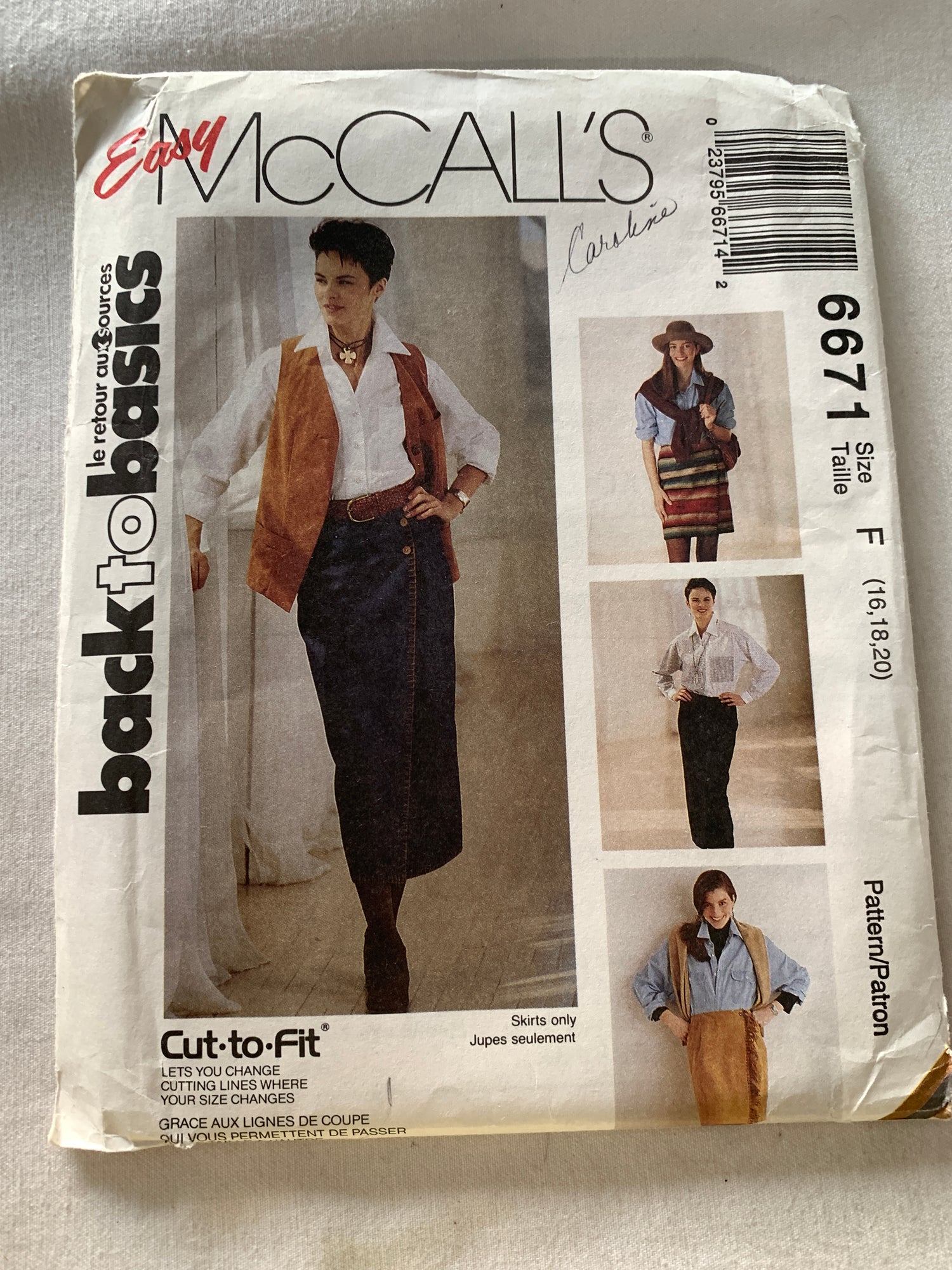 McCall's Sewing Pattern 6671 Misses' Wrap Skirt, Two Lengths, Pleats, Size 16-20, Uncut, Vintage 1993