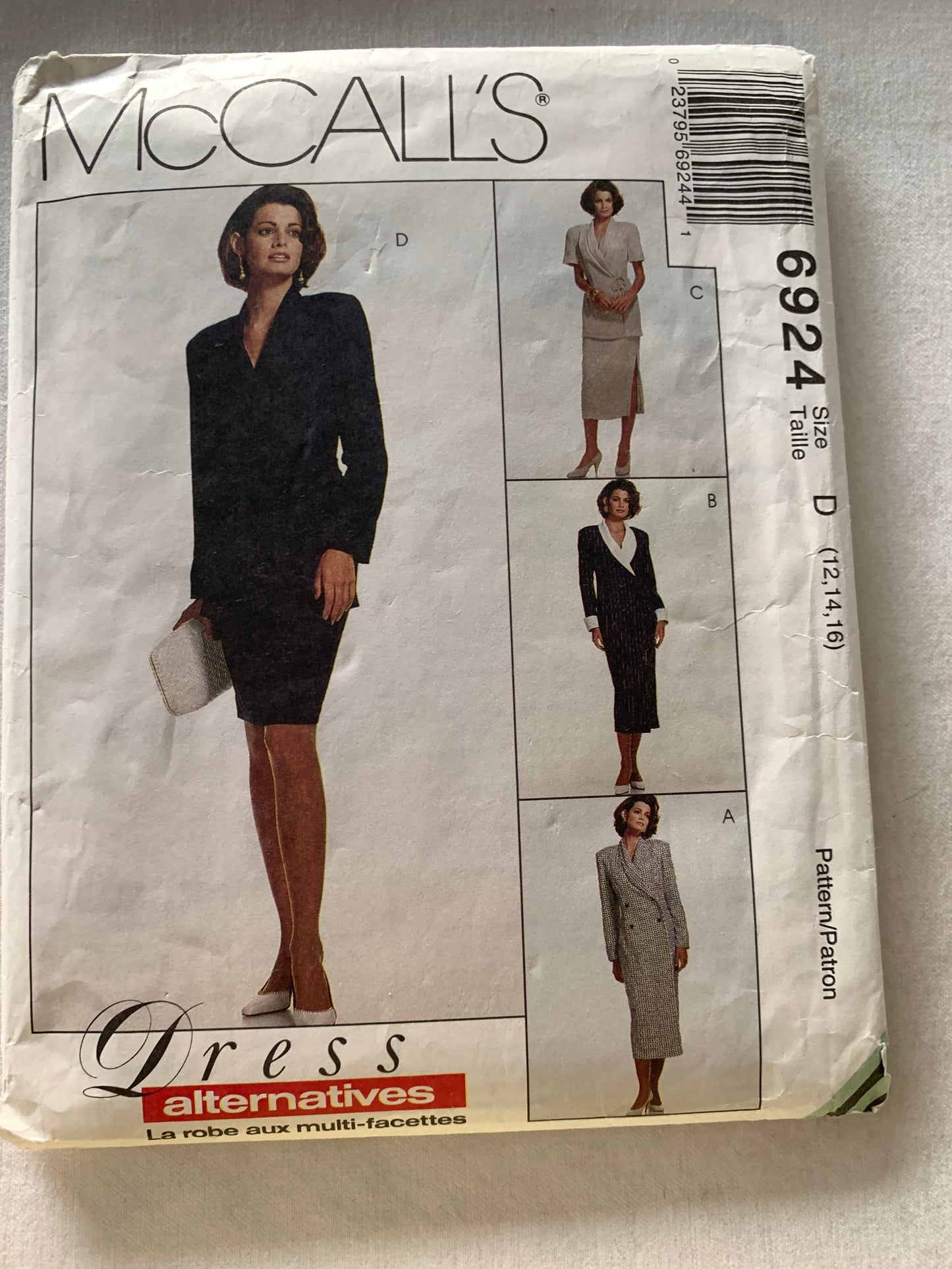 McCall's Sewing Pattern 6924 Misses' Two Pieces Dress, Unlined Jacket, Skirt, Two Lengths, Semi-Fitted, Princess Seams, Zipper Back, Size 12-16, Uncut, Vintage 1994