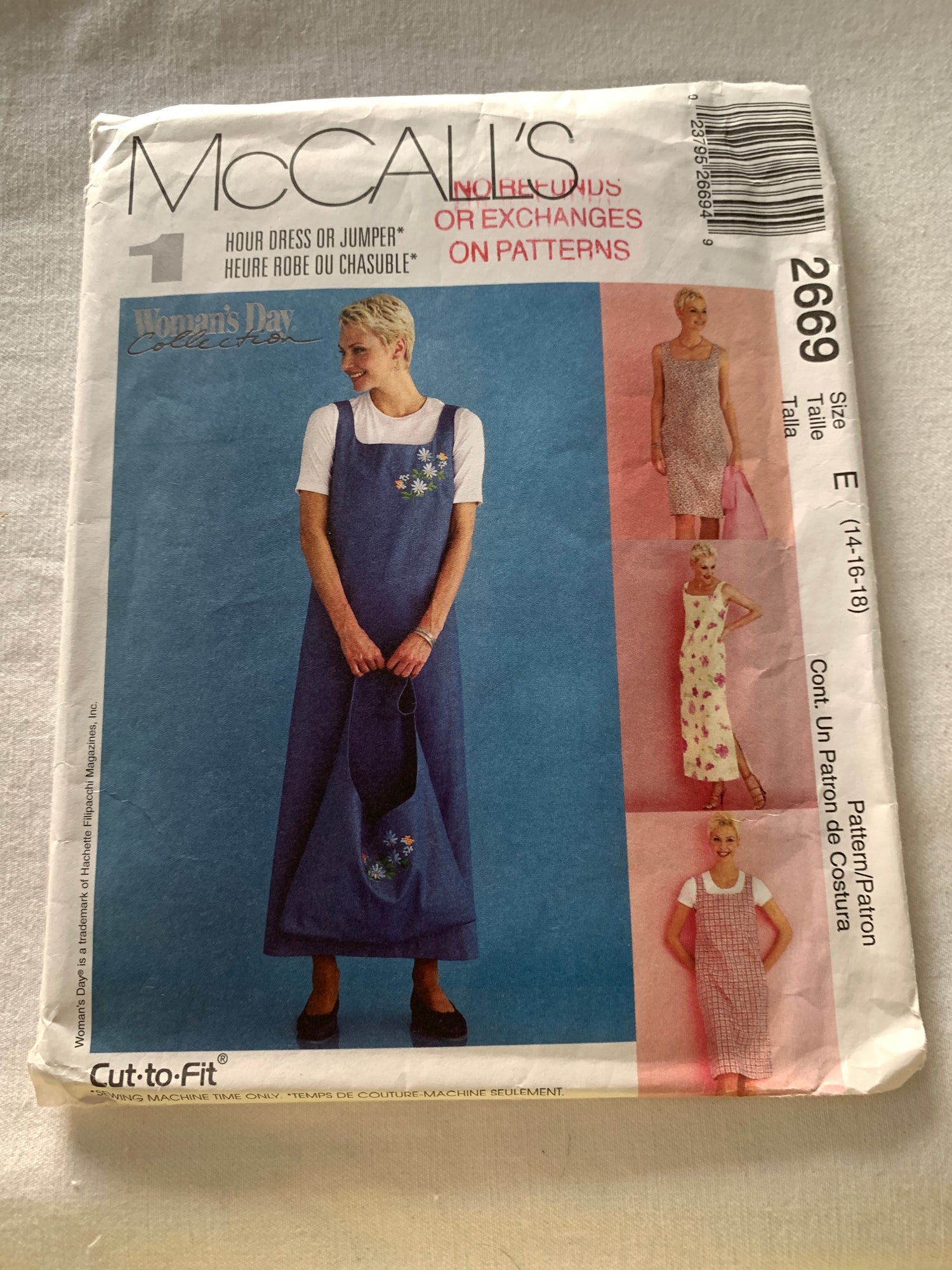 McCall's Sewing Pattern 2669 Misses' Jumper, Tote, Dress, Two Lengths, Pullover, Size 14-18, Uncut, 2000