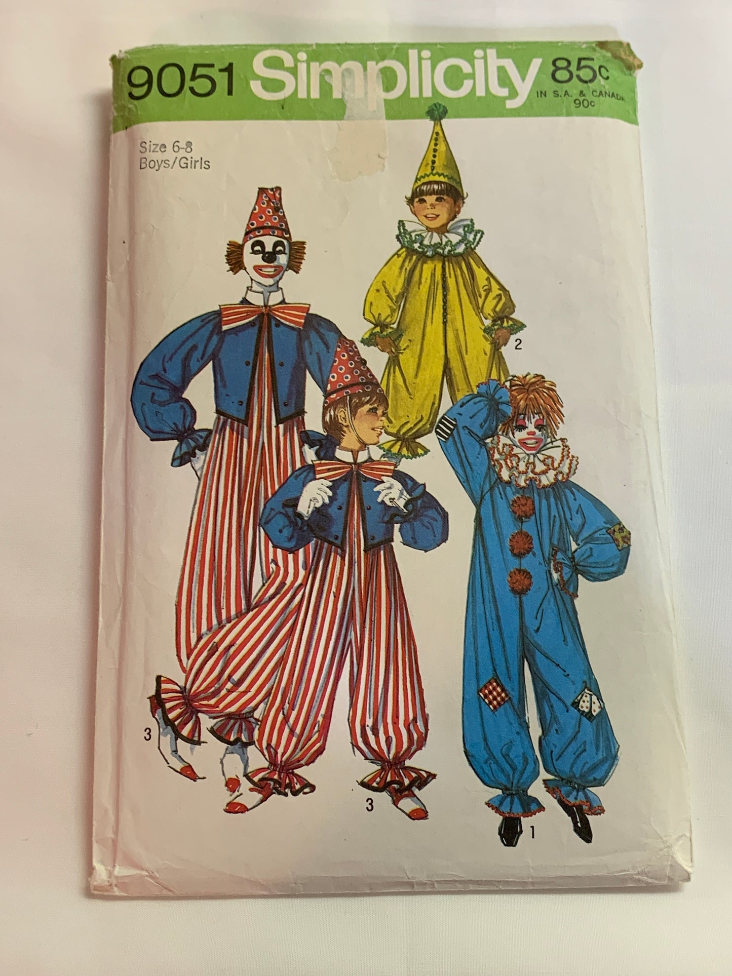 Simplicity Sewing Pattern 9051 Boys/Girls Costumes, Halloween, Clown, Ruffle, Bow, Hat, Long Raglan Sleeves, Size 6-8, Cut, Vintage 1979