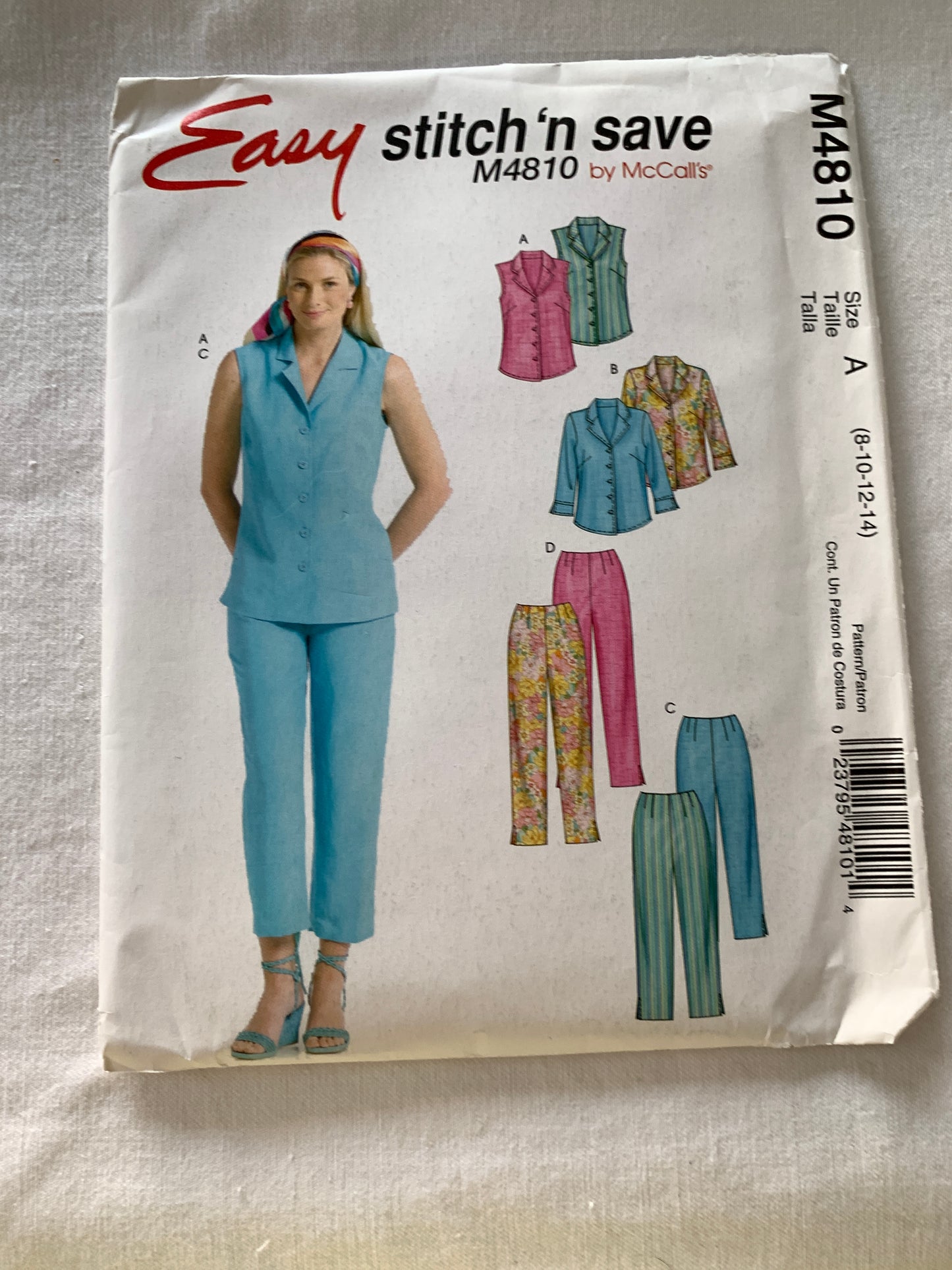 McCall's Stitch 'N Save Sewing Pattern M4810 Misses'/Miss Petite Shirts, Pants, Two Length, Button Front, Size 8-14, Uncut, Vintage 2006