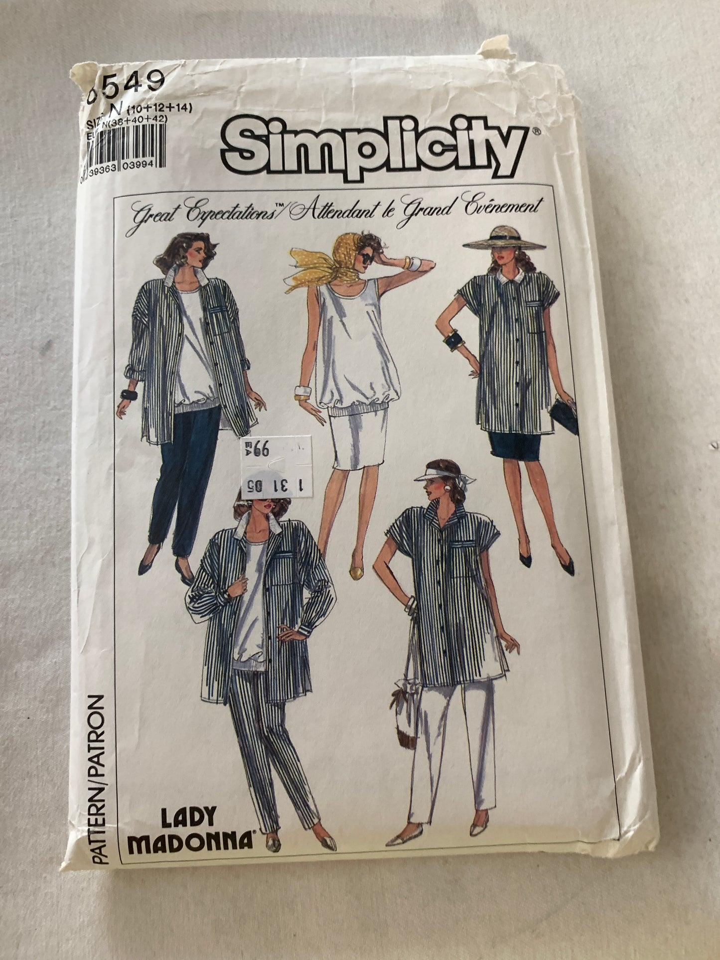 Simplicity Sewing Pattern 8549 Misses' Maternity Dress, Tunic, Pull-On Skirt/Pants, Pullover Top, Stretch Knits, Size 10-14, Uncut, Vintage 1988