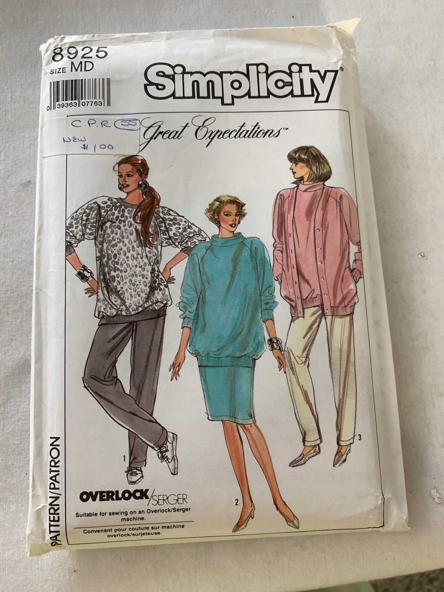 Simplicity Sewing Pattern 8925 Misses' Maternity Knit Cardigan, Tops, Pants, Skirt, Pockets, Elastic Waist, Size 14-16, Uncut, Vintage 1993 