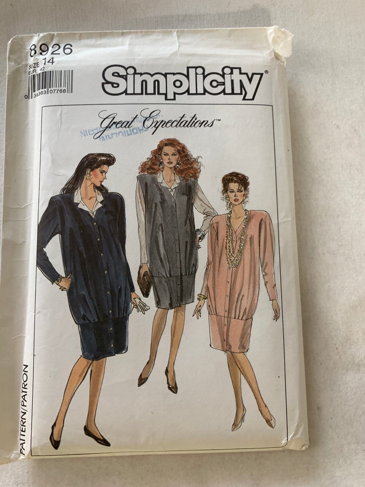Simplicity Sewing Pattern 8926 Misses' Maternity Dress, Jumper, Blouse, Button Front, Long Sleeves, Size 14, Uncut, Vintage 1988