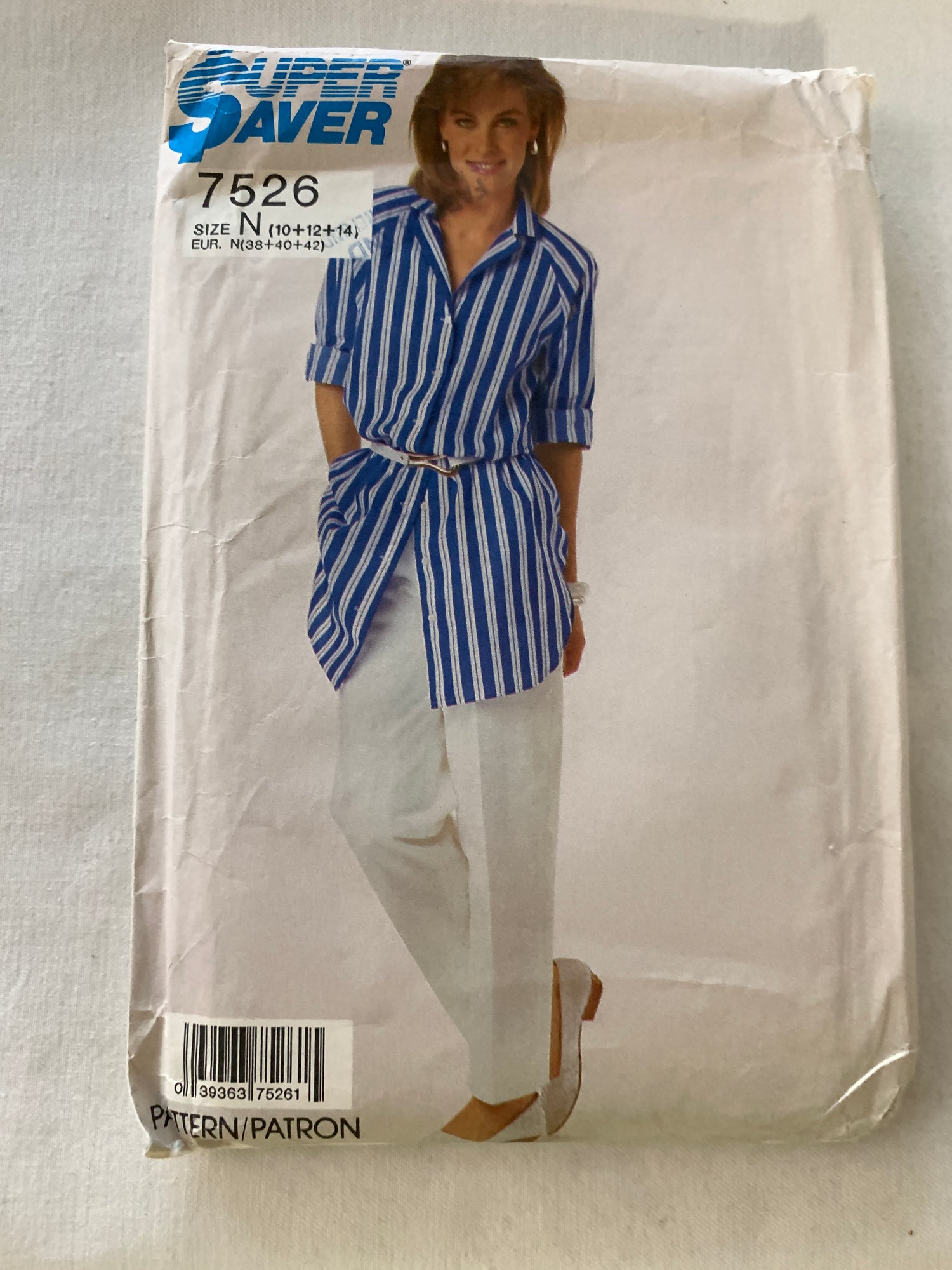 Simplicity Sewing Pattern 7526 Misses' Shirt, Cropped Pants, Long Sleeves, Pockets, Elastic Waist, Size 10-14, Uncut, Vintage 1986