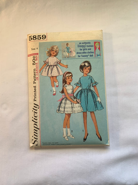 Simplicity Sewing Pattern 6903 Girls' Dress, Jumper, Sleeveless, Short Sleeves, Empire Waist, Size 10, Cut, Vintage 1966