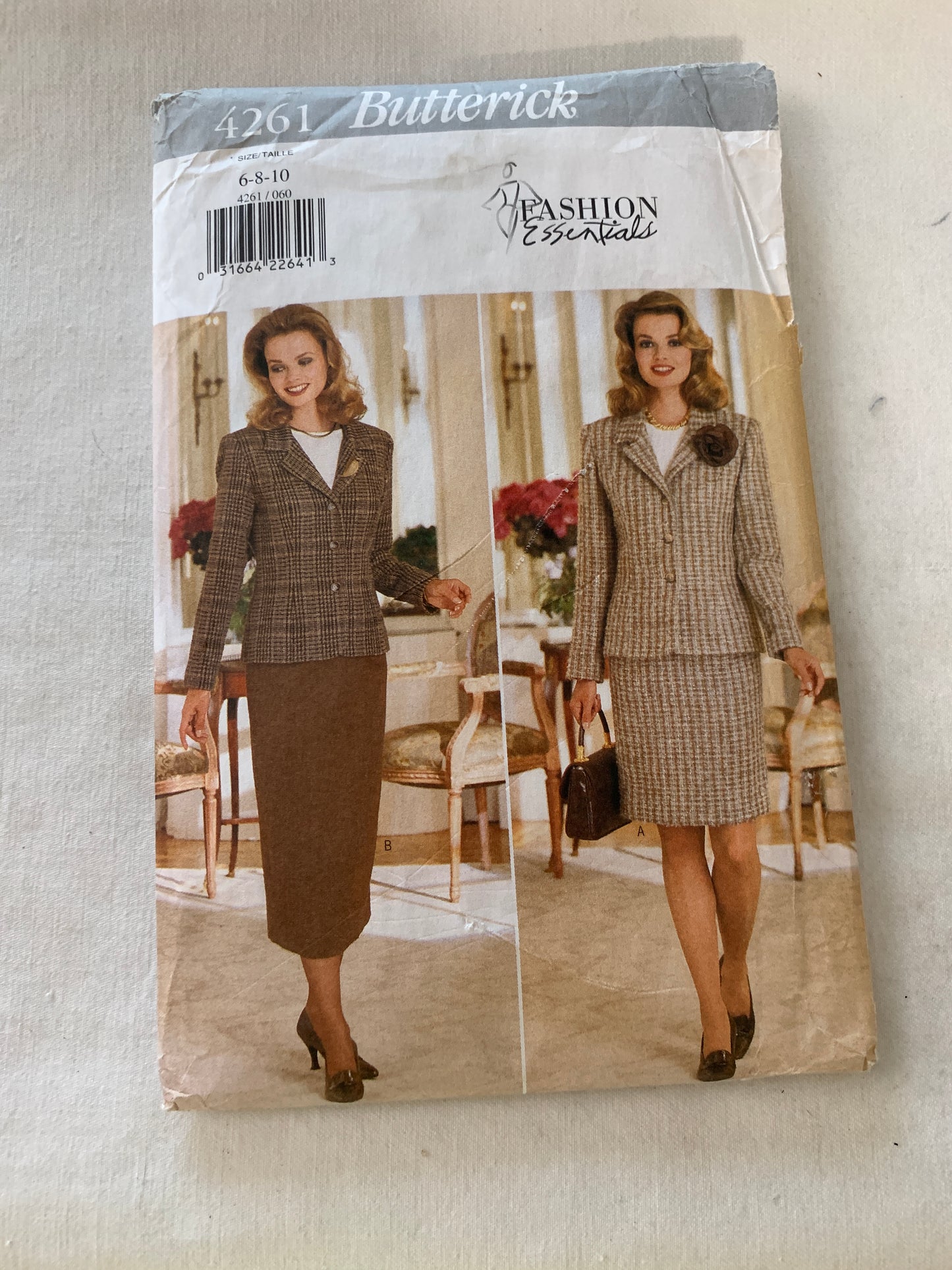 Butterick Sewing Pattern 4261 Misses'/Miss Petite Lined Jacket, Top, Skirt, Princess Seams, Zipper Back, Size 6-10, Uncut, Vintage 1995