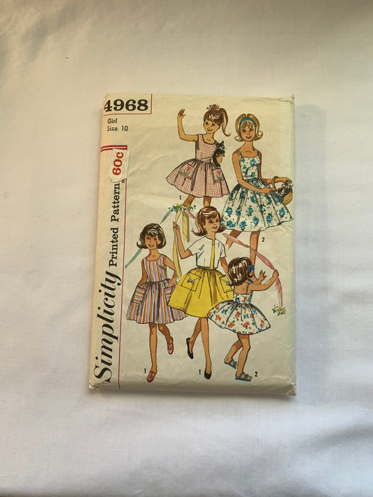 Simplicity Sewing Pattern 3808 Girls' Dresses, Jacket, Sleeveless, Short Sleeves, Button Back, Gathered Flared Skirt, Size 10, Cut, Vintage 1950