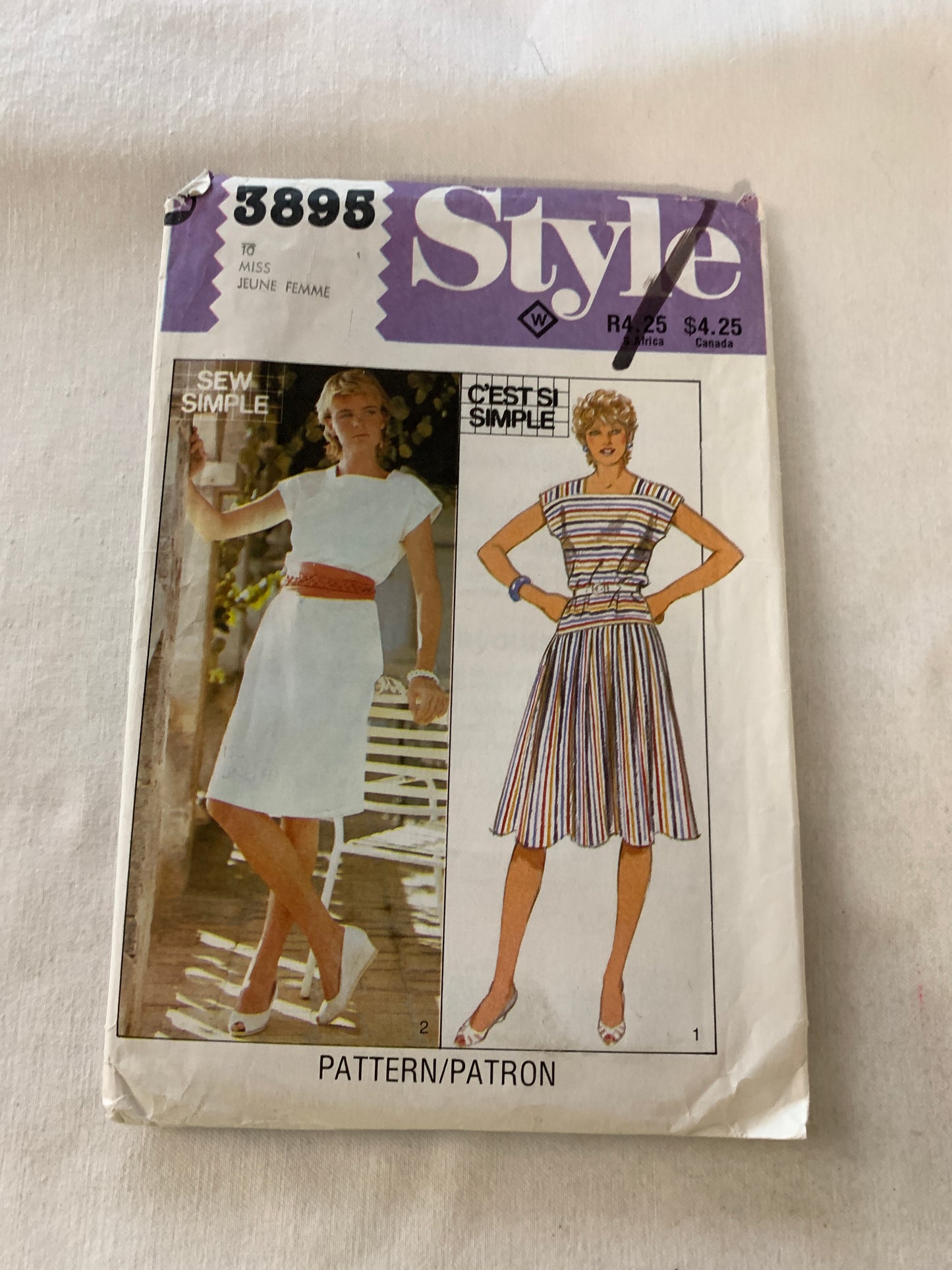 Style Sewing Pattern 3895 Misses' Dress, Zipper Back, Straight/Full Skirt, Size 10, Uncut, Vintage 1982