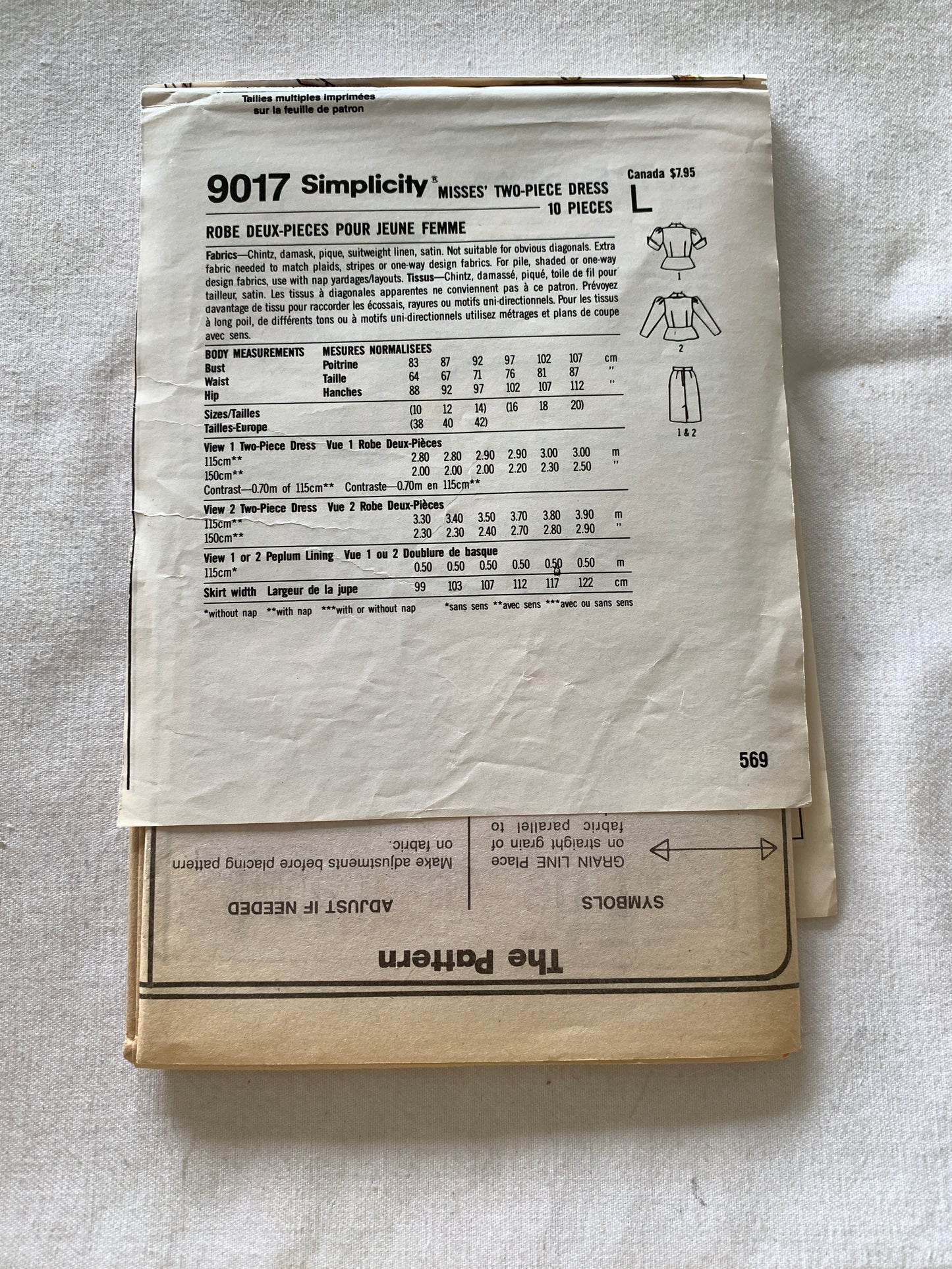 Simplicity Sewing Pattern 7222 Misses' Two-Piece Dress, Collar, Top, Skirt, Back Zipper, Size 10-14, Uncut, Vintage 1975