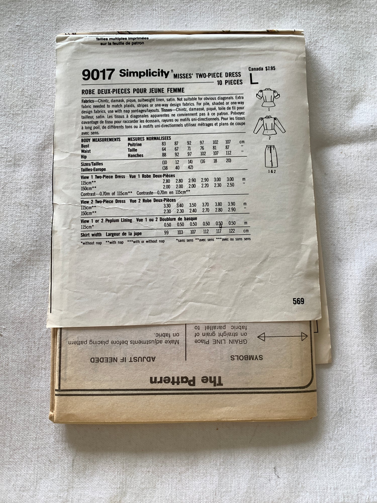 Simplicity Sewing Pattern 7222 Misses' Two-Piece Dress, Collar, Top, Skirt, Back Zipper, Size 10-14, Uncut, Vintage 1975