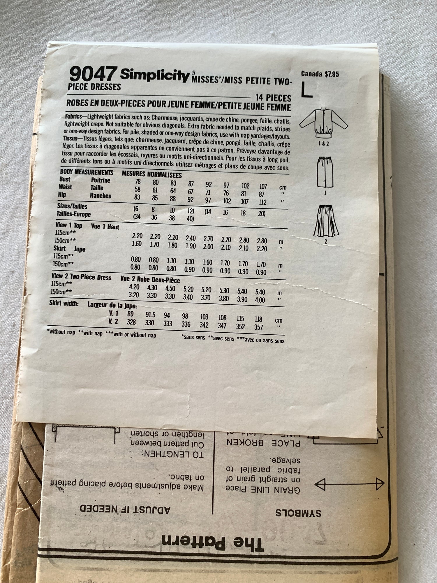 Simplicity Sewing Pattern 9047 Misses' Pants, Tops, Straight/Full Skirt, Elastic Waist, Long Sleeves, 2 Variations, Size 14-20, Uncut, 2010 