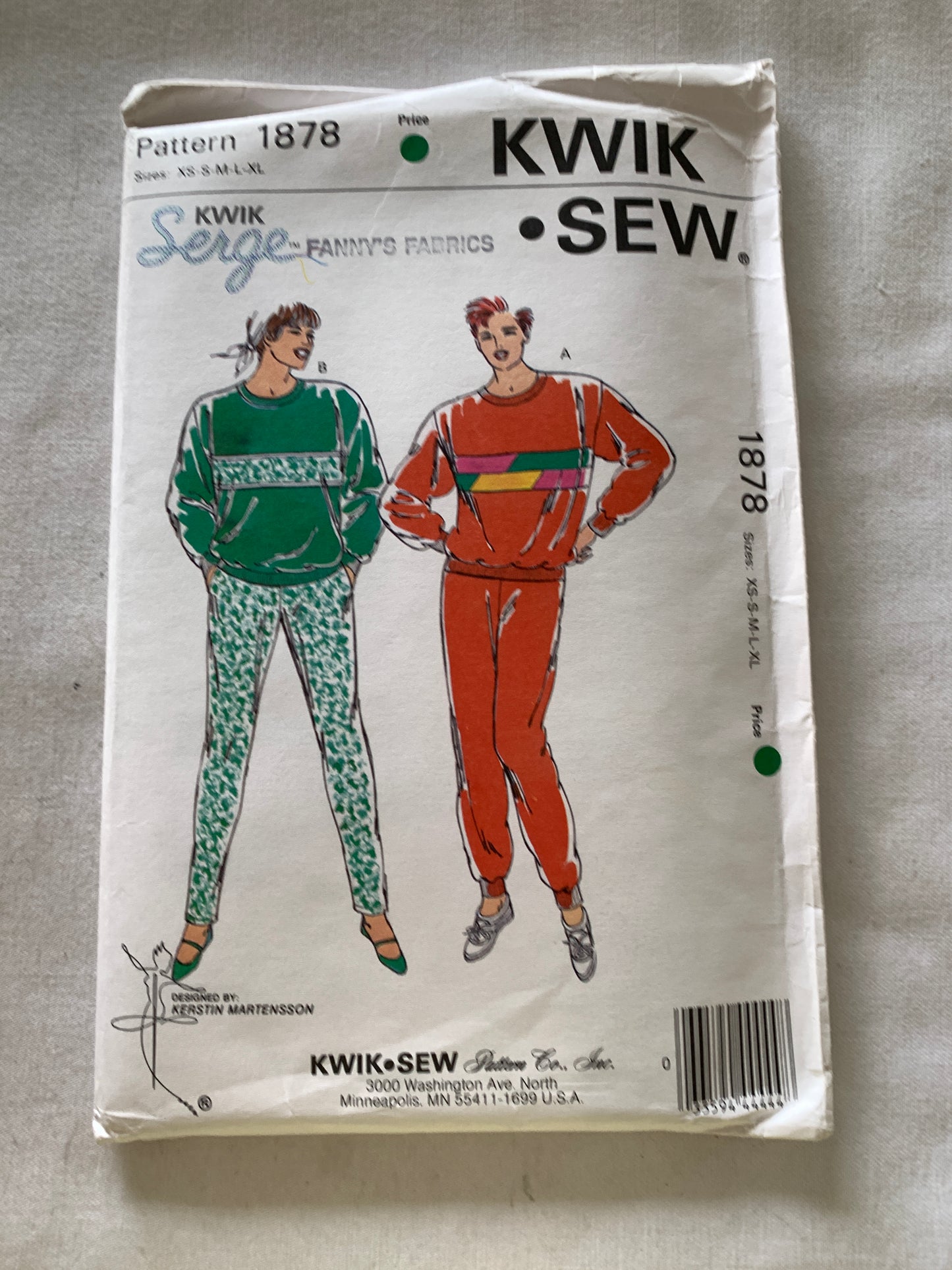 KWIK Sewing Pattern 2057 Misses' Pants, Tops, Elastic Waist, Pullover, Pockets, Extended Shoulders, Size 31-45, Uncut, Vintage 1980