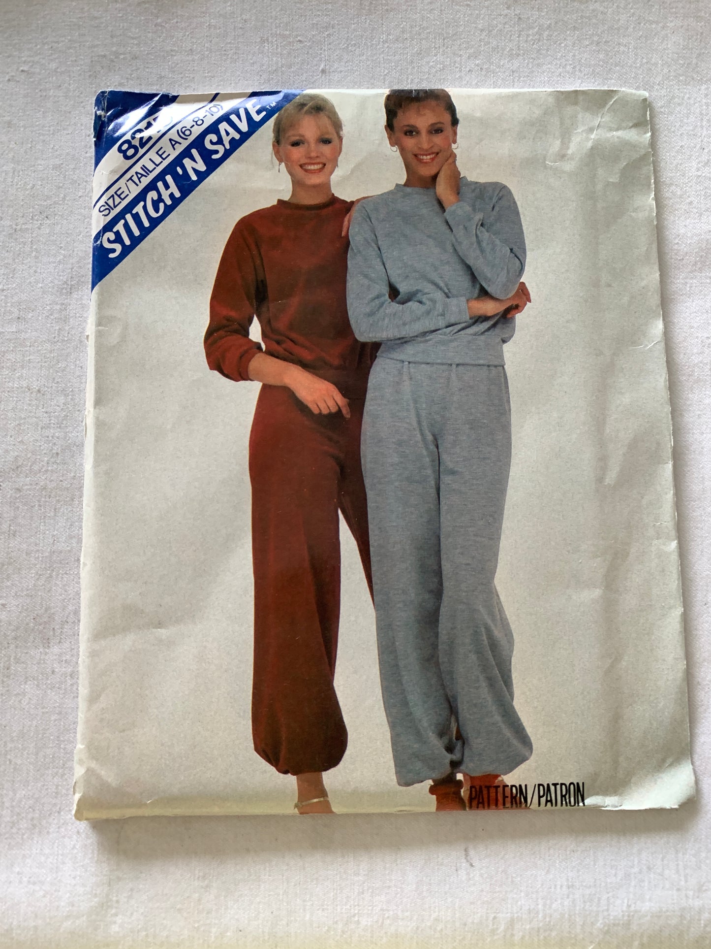 McCall's Sewing Pattern Stitch 'n Save 8215 Misses' Top, Pants, Stretch Knits Only, Pullover, Long Raglan Sleeves, Elastic Waist, Size 6-10, Uncut, Vintage 1982