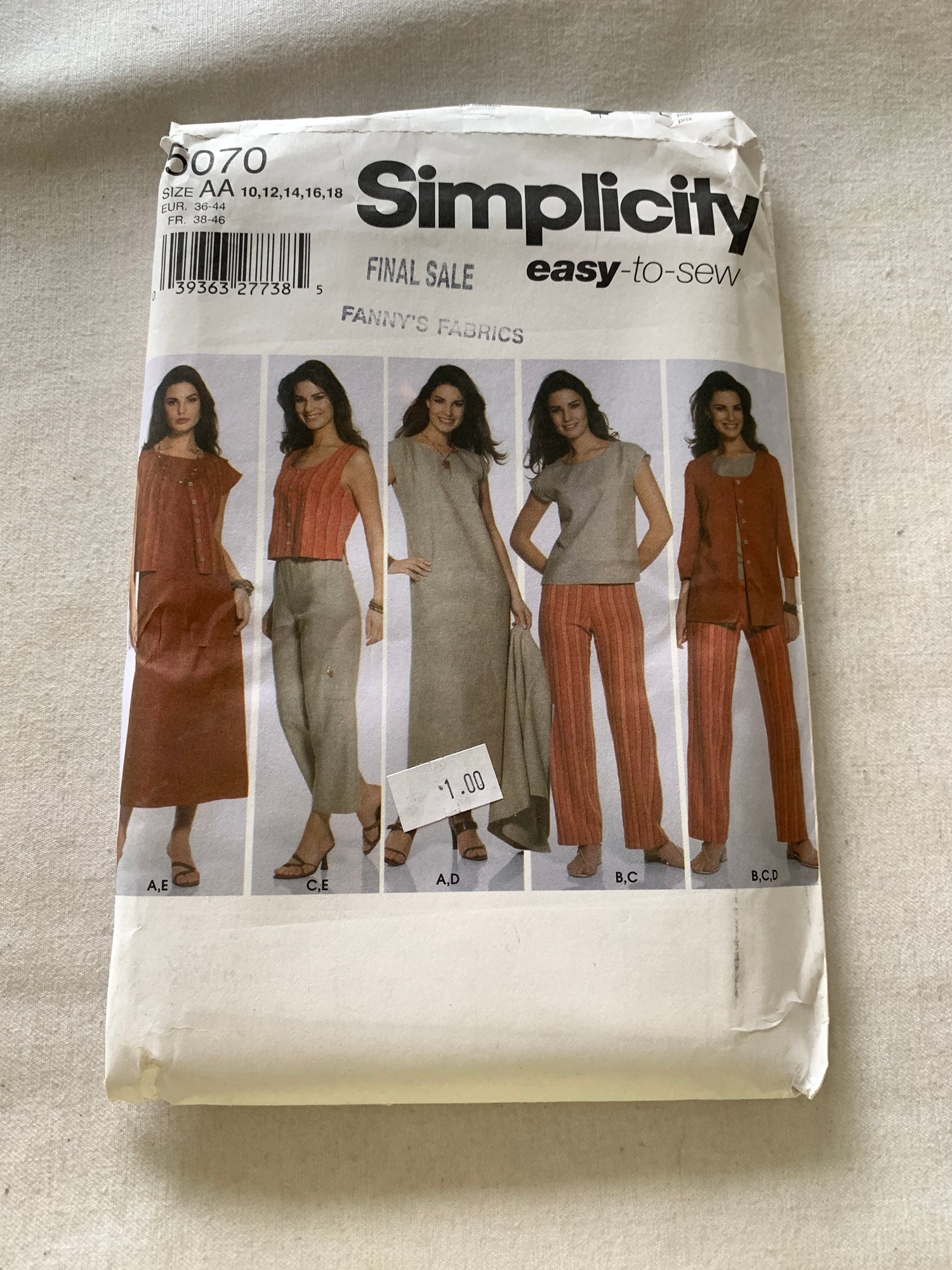 Simplicity Sewing Pattern 5070 Misses' Dress, Top, Pants, Jacket, Vest, Two Lengths, Button Front, Size 10-18, Uncut, Vintage 2004