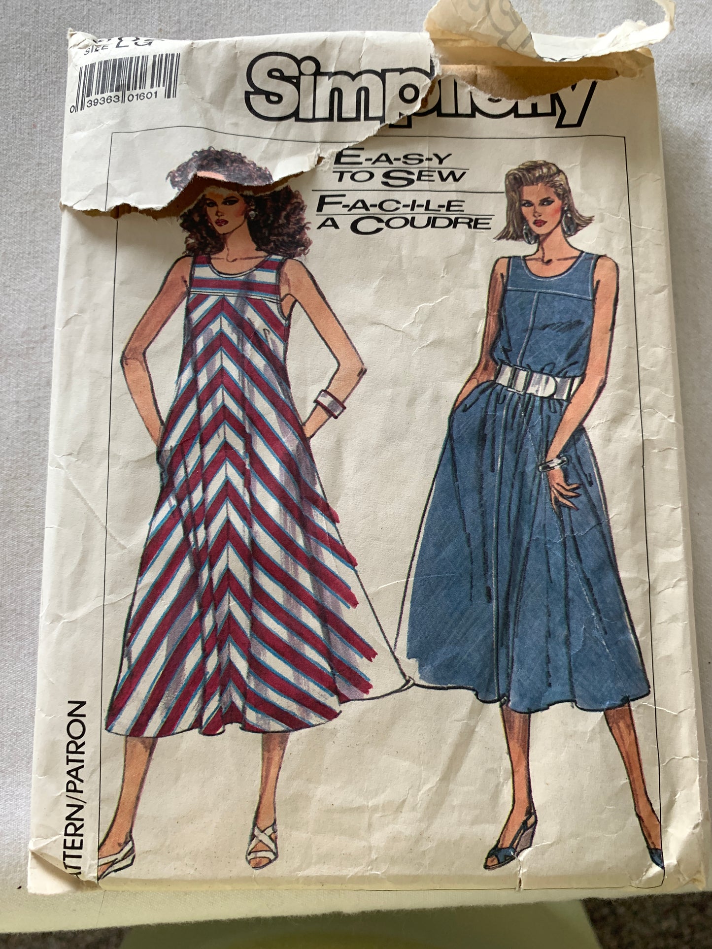 Simplicity Sewing Pattern 8068 Misses' Dress, Loose-Fitting, Flared, Pockets, Bias, Size 18-20, Uncut, Vintage 1987