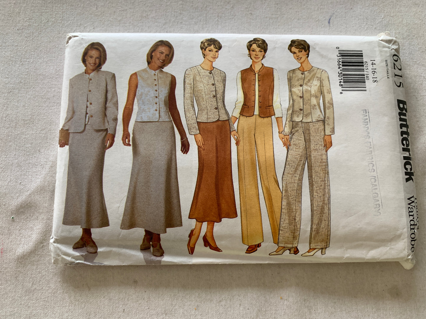 Butterick Sewing Pattern 6215 Misses'/Misses' Petite Jacket, Vest, Skirt, Pants, Tube, Button Front, Size 14-18, Uncut, Vintage 1999