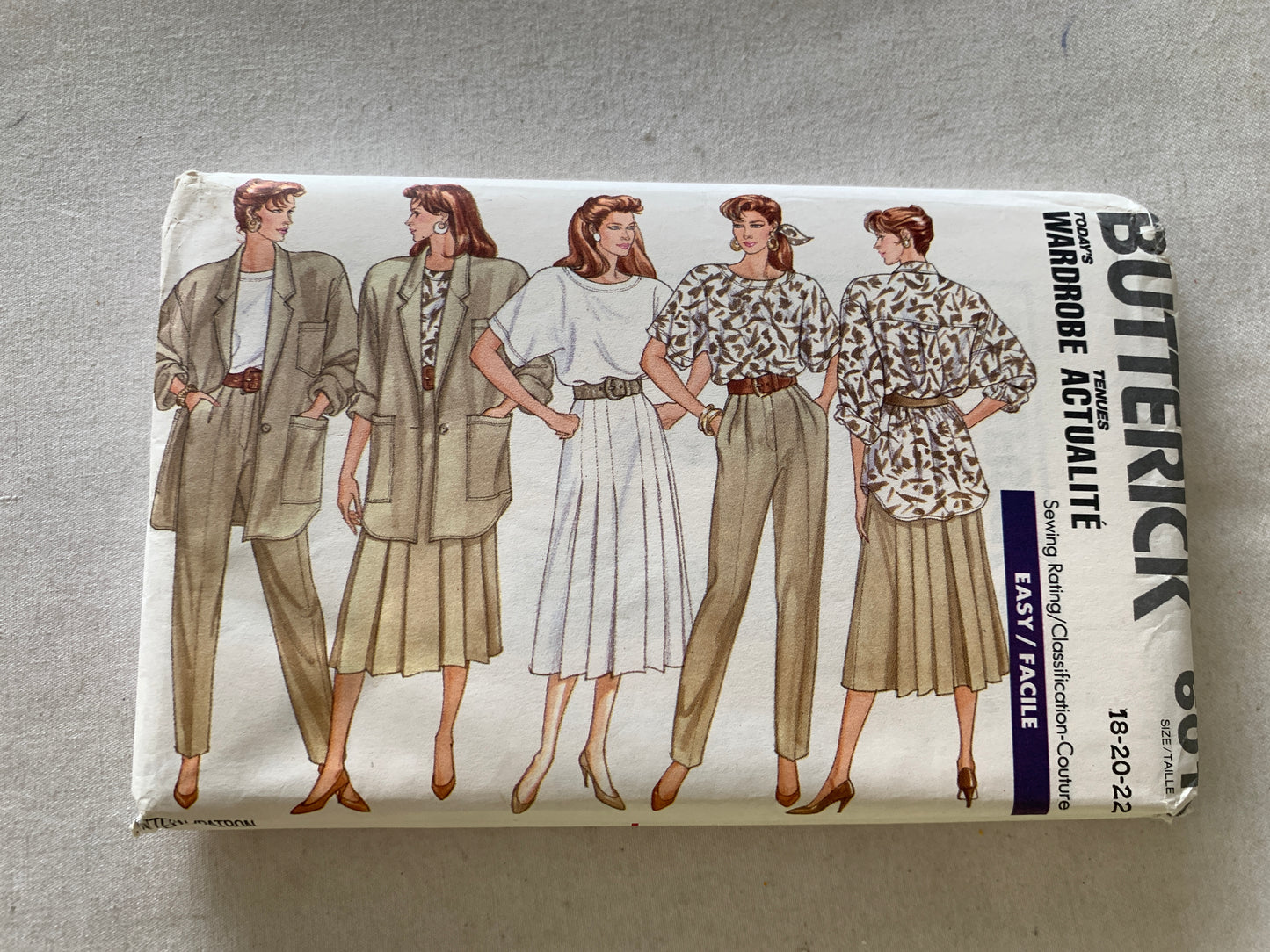 Butterick Sewing Pattern 6010 Misses' Jacket, Top, Skirt, Pants, Loose Fitted, Long/Short Sleeves, Button Front, Mock Zipper, Size 18-22, Uncut, 2000