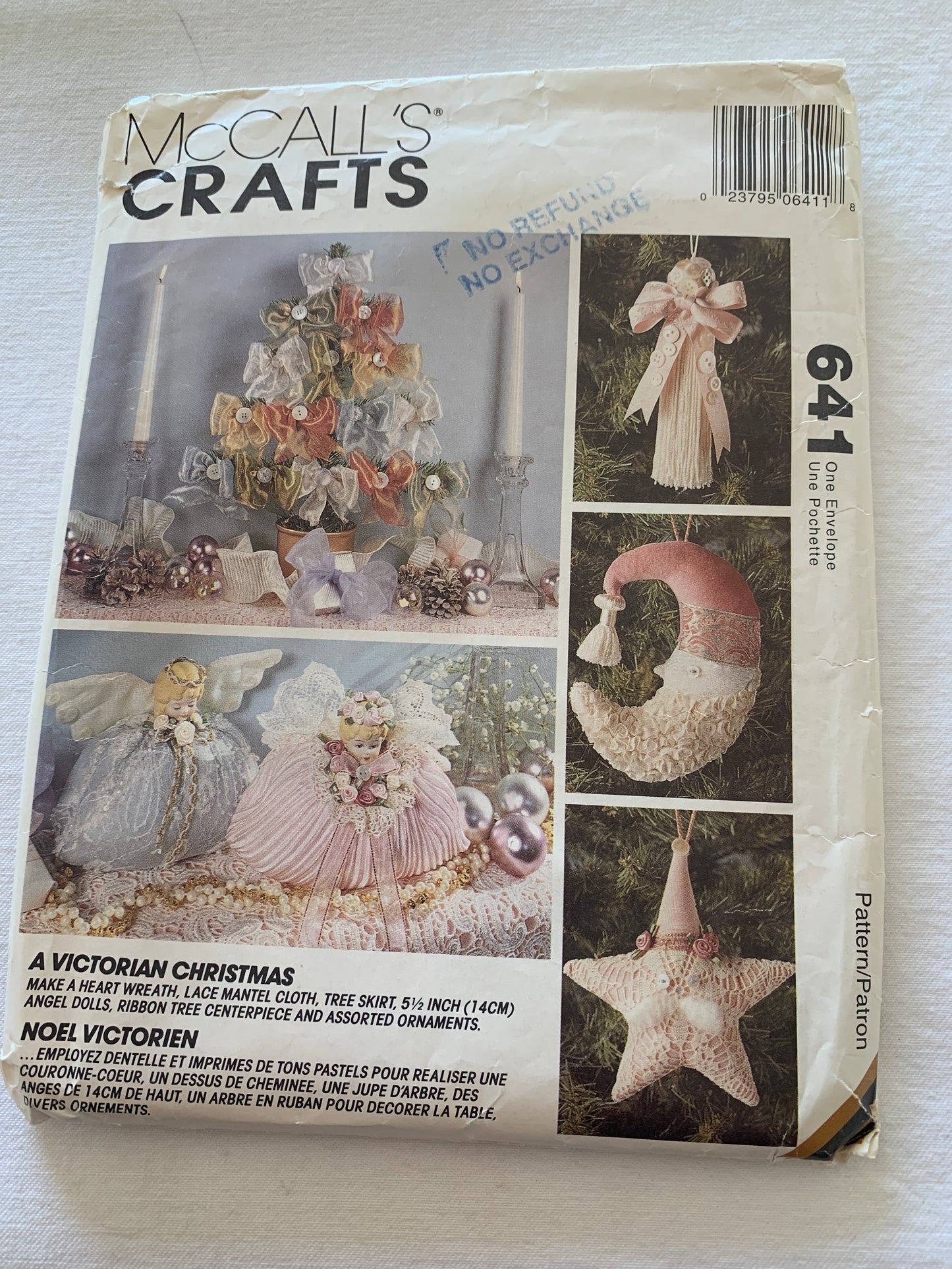 McCall's Sewing Pattern 641 Crafts, Victorian Christmas, Heart Wreath, Lace Mantel cloth, Tree Skirt, Angel Dolls, Centerpiece, Ornaments, Uncut, Vintage 1994