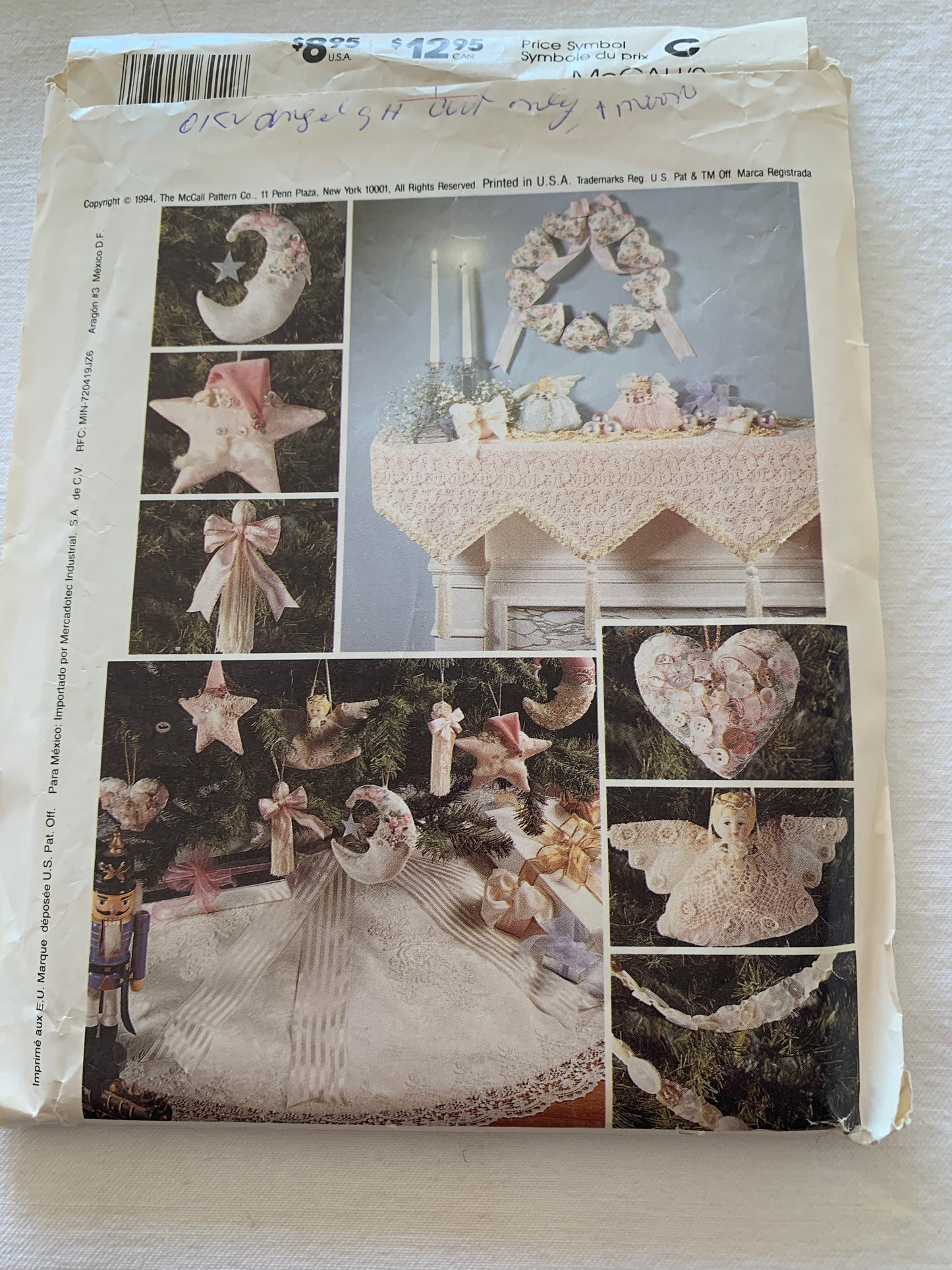 McCall's Sewing Pattern 641 Crafts, Victorian Christmas, Heart Wreath, Lace Mantel cloth, Tree Skirt, Angel Dolls, Centerpiece, Ornaments, Uncut, Vintage 1994