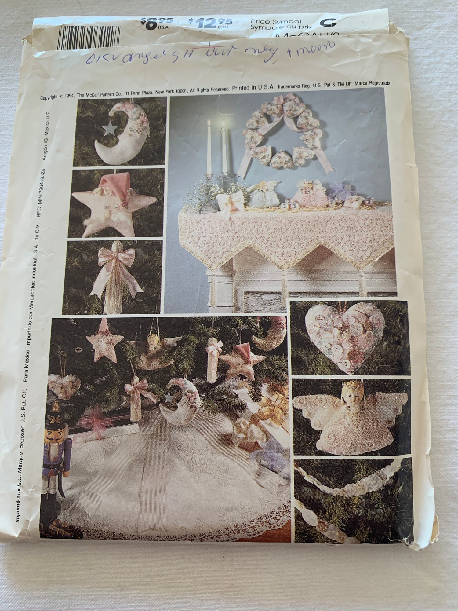 McCall's Sewing Pattern 641 Crafts, Victorian Christmas, Heart Wreath, Lace Mantel cloth, Tree Skirt, Angel Dolls, Centerpiece, Ornaments, Uncut, Vintage 1994
