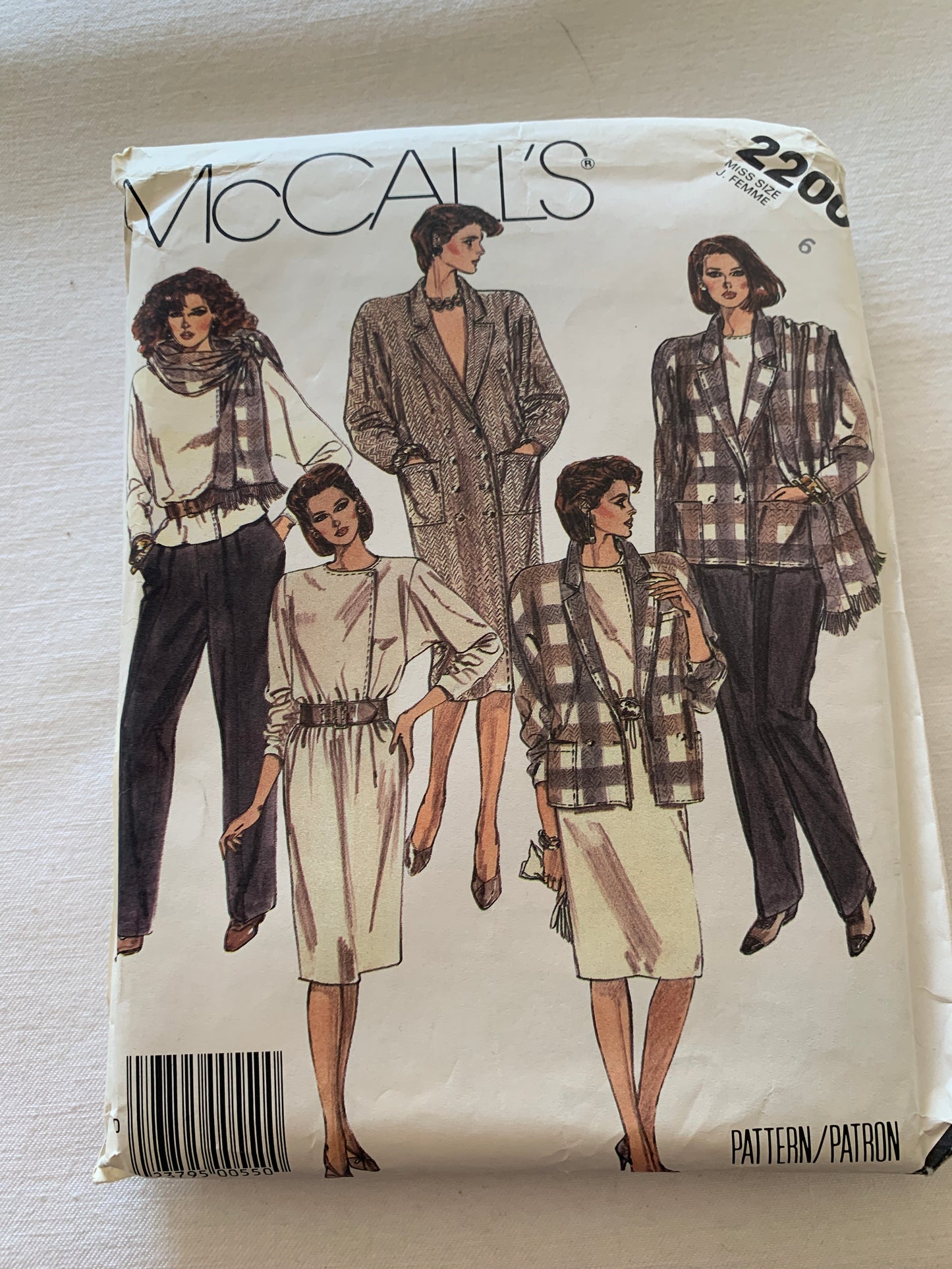 McCall's Sewing Pattern 2200 Misses' Coatdress, Jacket, Skirt, Blouse, Pants, Scarf, Size 6, Uncut, Vintage 1985