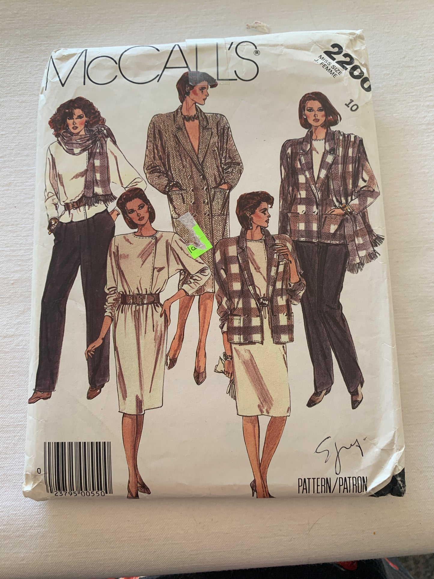 McCall's Sewing Pattern 2200 Misses' Coatdress, Jacket, Skirt, Blouse, Pants, Scarf, Size 10, Uncut, Vintage 1985