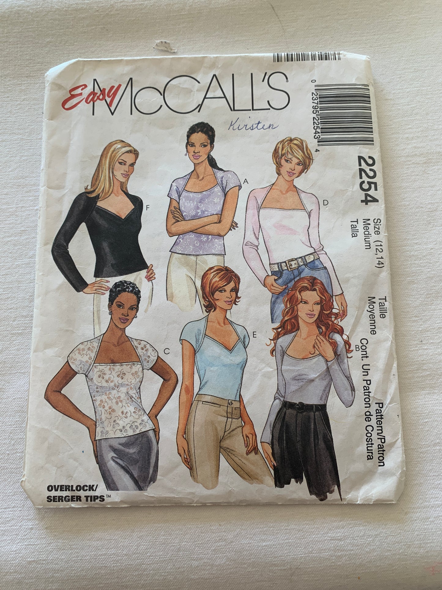McCall's Sewing Pattern 2254 Misses' Tops, Stretch Knits Only, Pullover, Long Raglan Sleeves, Size 12-14, Uncut, Vintage 1999