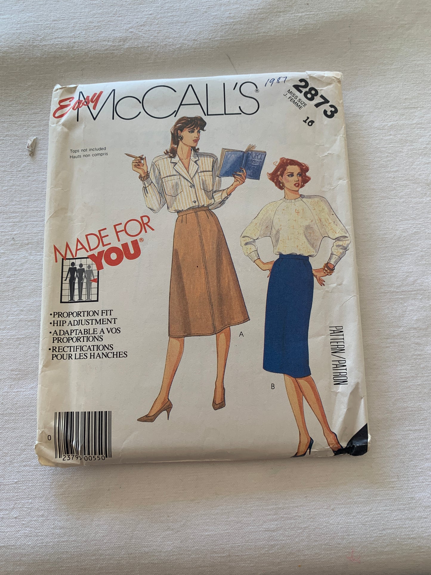 McCall's Sewing Pattern 2873 Misses' Skirt, 2 Variations, Zipper Back, A-Line, Size 8-12, Uncut, Vintage 1986