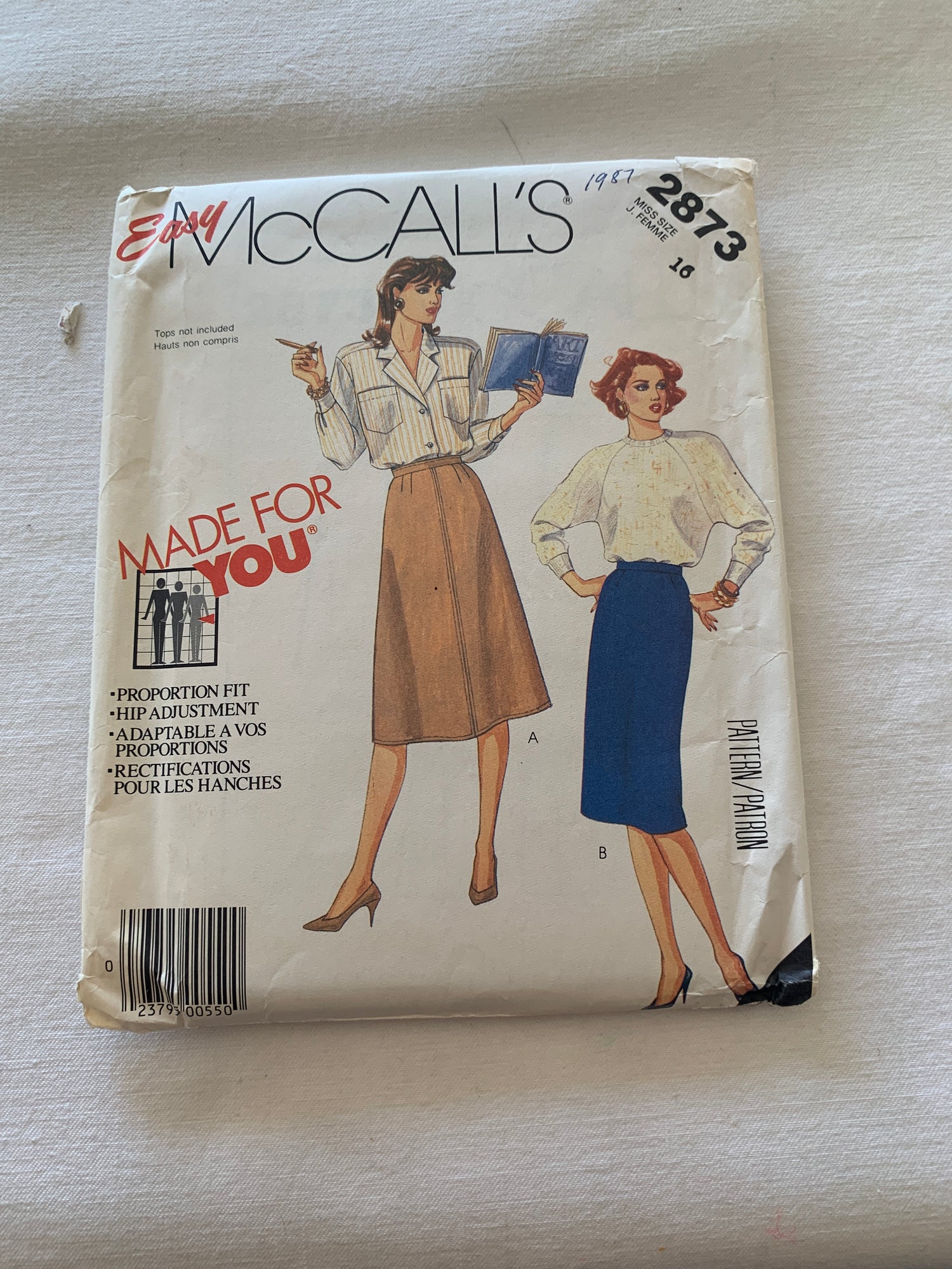 McCall's Sewing Pattern 2873 Misses' Skirt, 2 Variations, Zipper Back, A-Line, Size 8-12, Uncut, Vintage 1986