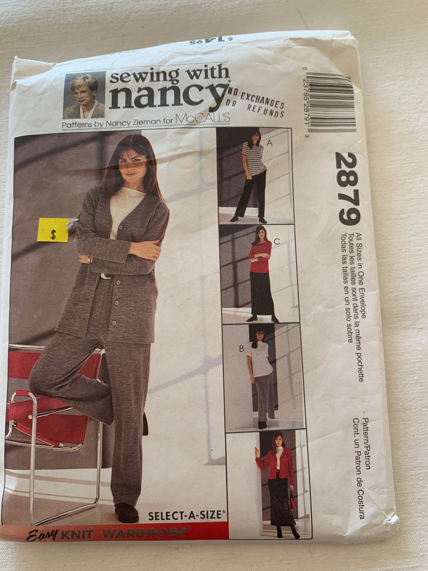 McCall's Sewing Pattern Nancy Zieman 2879 Misses'/Miss Petite Unlined/Lined Jacket, Two Lengths, Tops, Pants, Skirt, Size 8-22, Uncut, Vintage 2000