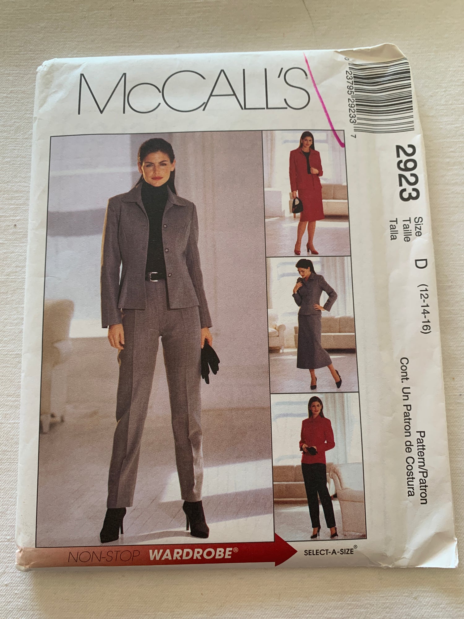 McCall's Sewing Pattern 2923 Misses'/Miss Petite Lined Jacket, Pants, Skirt, Two Lengths, Semi Fitted, Princess Seams, Size 12-16, Uncut, 2000 