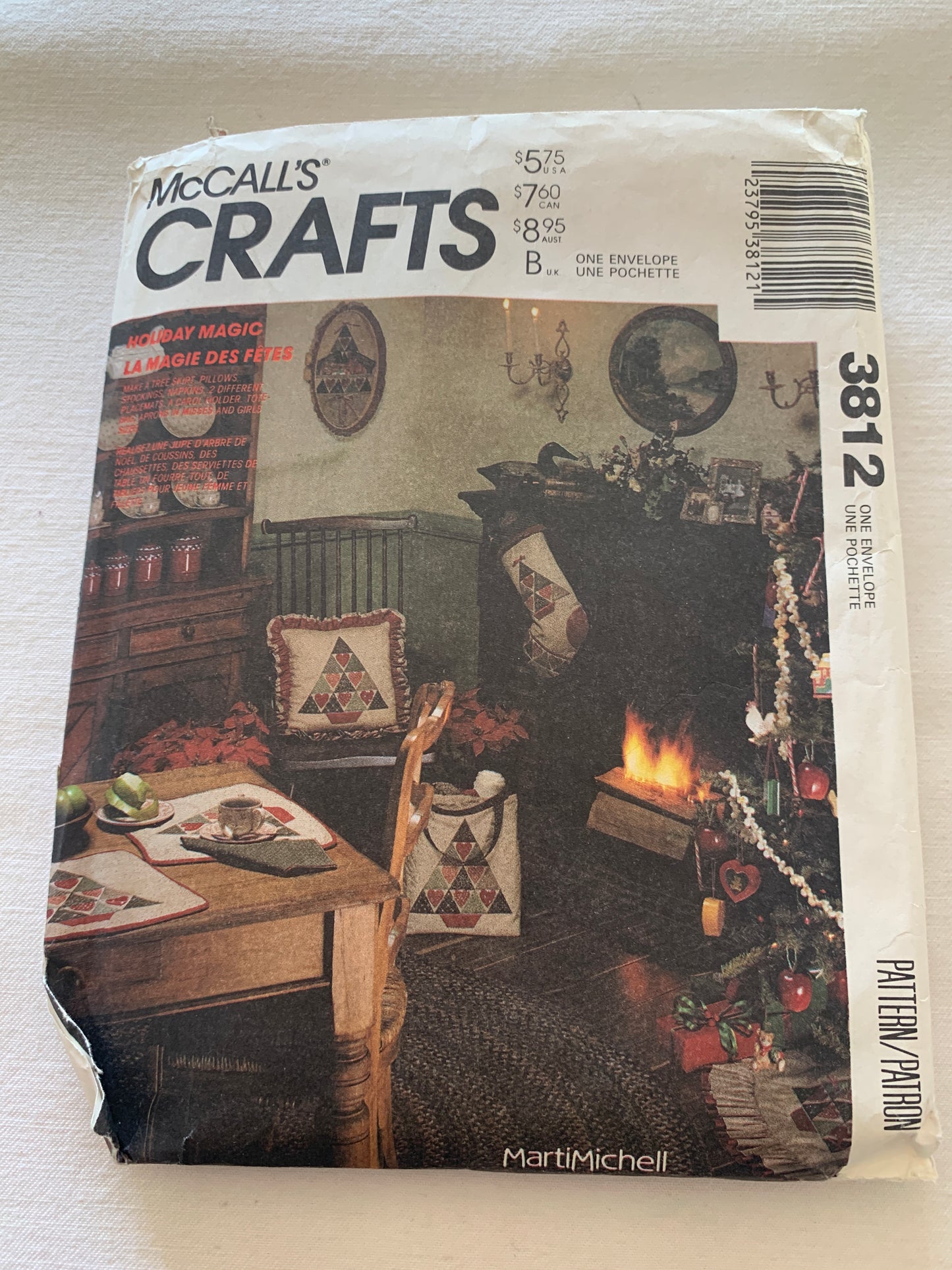 McCall's Sewing Pattern 3812 Crafts, Christmas Holiday Ornaments,  Placemats, Tree Skirt, Apron, Stocking, Pillow, Uncut, Vintage 1999