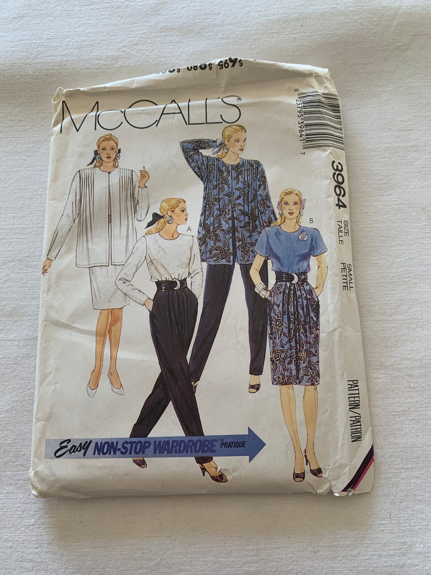 McCall's Sewing Pattern 3964 Misses' Unlined Jacket, Pants, Skirt, Top, Elastic Waist, Loose-Fitting, Pullover, Pocket, Size 10-14, Uncut, Vintage 1993 