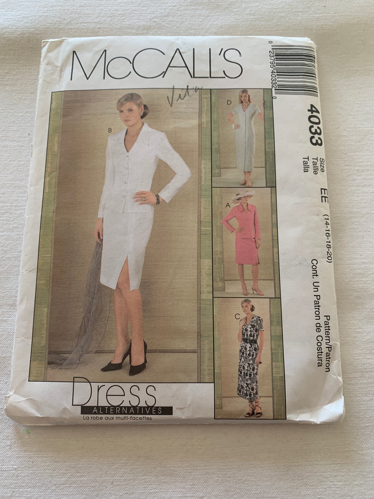 Mccall's Sewing Pattern 4033 Misses'/Misses' Petite Unlined Jackets, Dresses, Skirt, Zipper Back, Button Front, Fitted, Size 14-20, Uncut, 2003