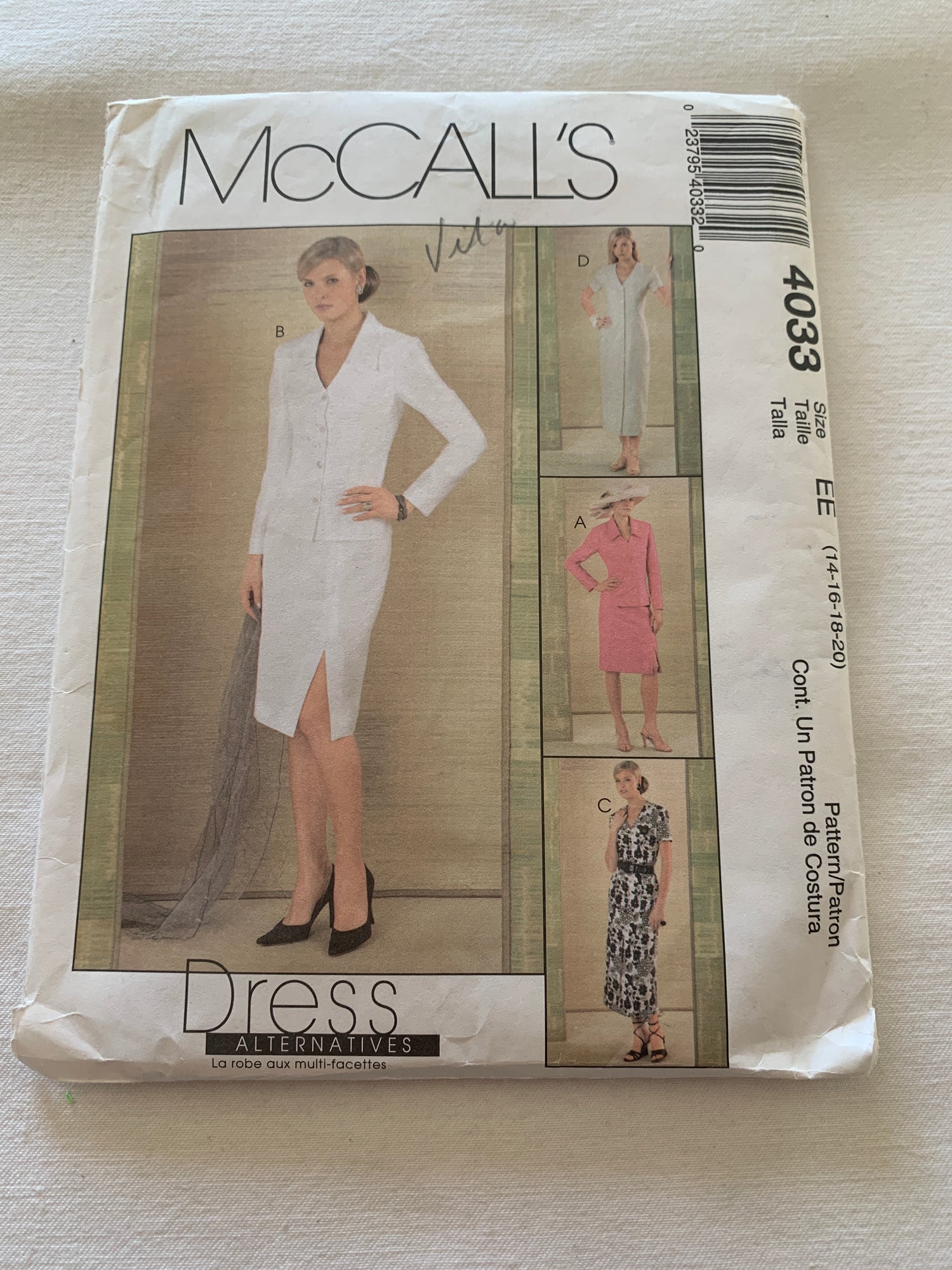 Mccall's Sewing Pattern 4033 Misses'/Misses' Petite Unlined Jackets, Dresses, Skirt, Zipper Back, Button Front, Fitted, Size 14-20, Uncut, 2003