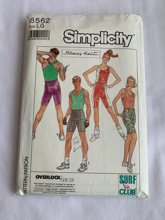 Simplicity Sewing Pattern 8562 Misses'/Men's/Teens Fitted Tank Top, Pull on Shorts, Stretch Knits Only, Size 30-48, Uncut, Vintage 1988