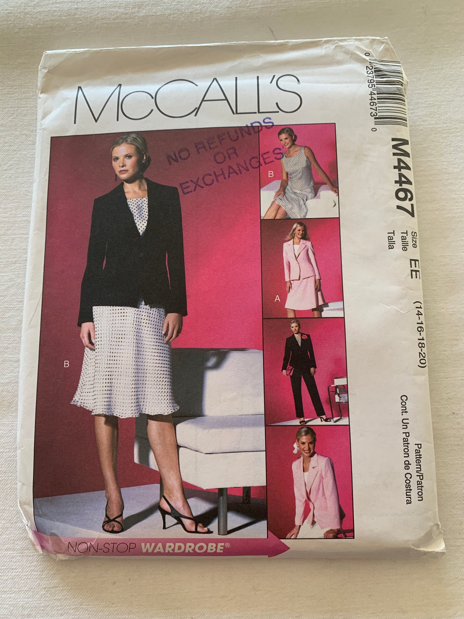 McCall's Sewing Pattern M4467 Misses'/Miss Petite Lined Jacket, Pullover Top, Pants, Zipper Back Skirt, Size 14-20, Uncut, Vintage 2004
