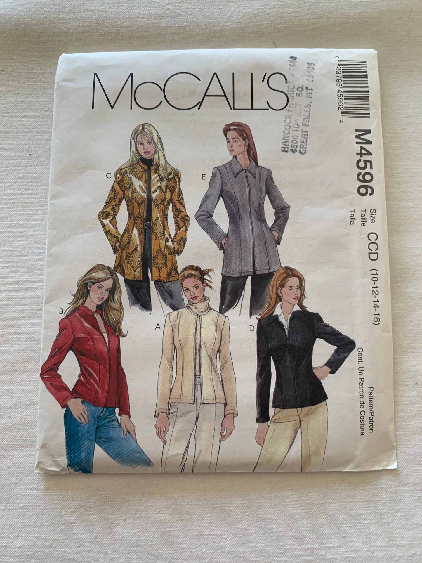 McCall's Sewing Pattern M4596 Misses' Dress, Lined Jacket, Two Lengths, Zipper Front, Pockets, Size 10-16, Uncut, Vintage 2004