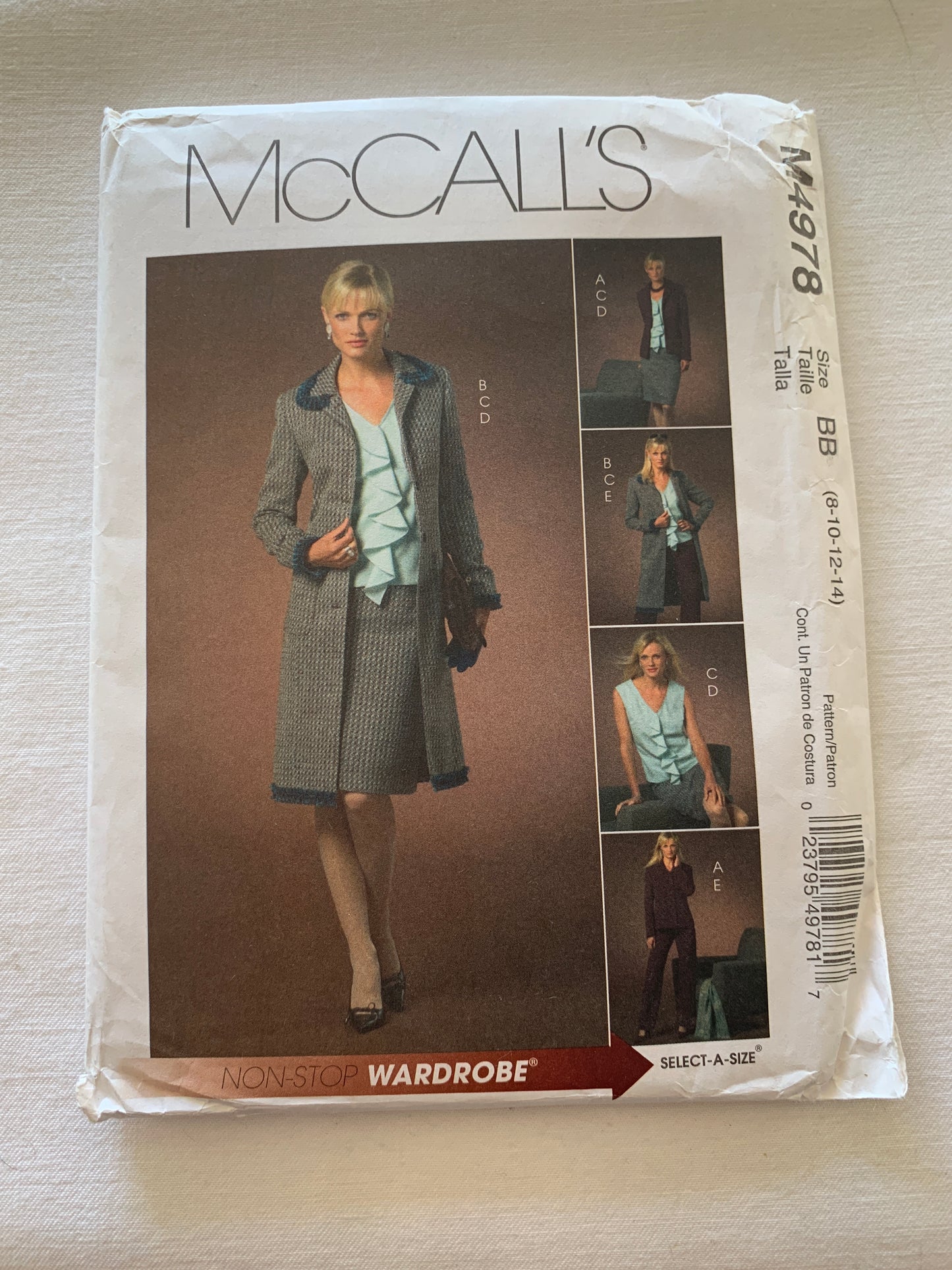 Mccall's Sewing Pattern M4978 Misses' Lined Jacket, Pants, Skirt, Top, Princess Seams, Two Lengths, Size 8-14, Uncut, 2005