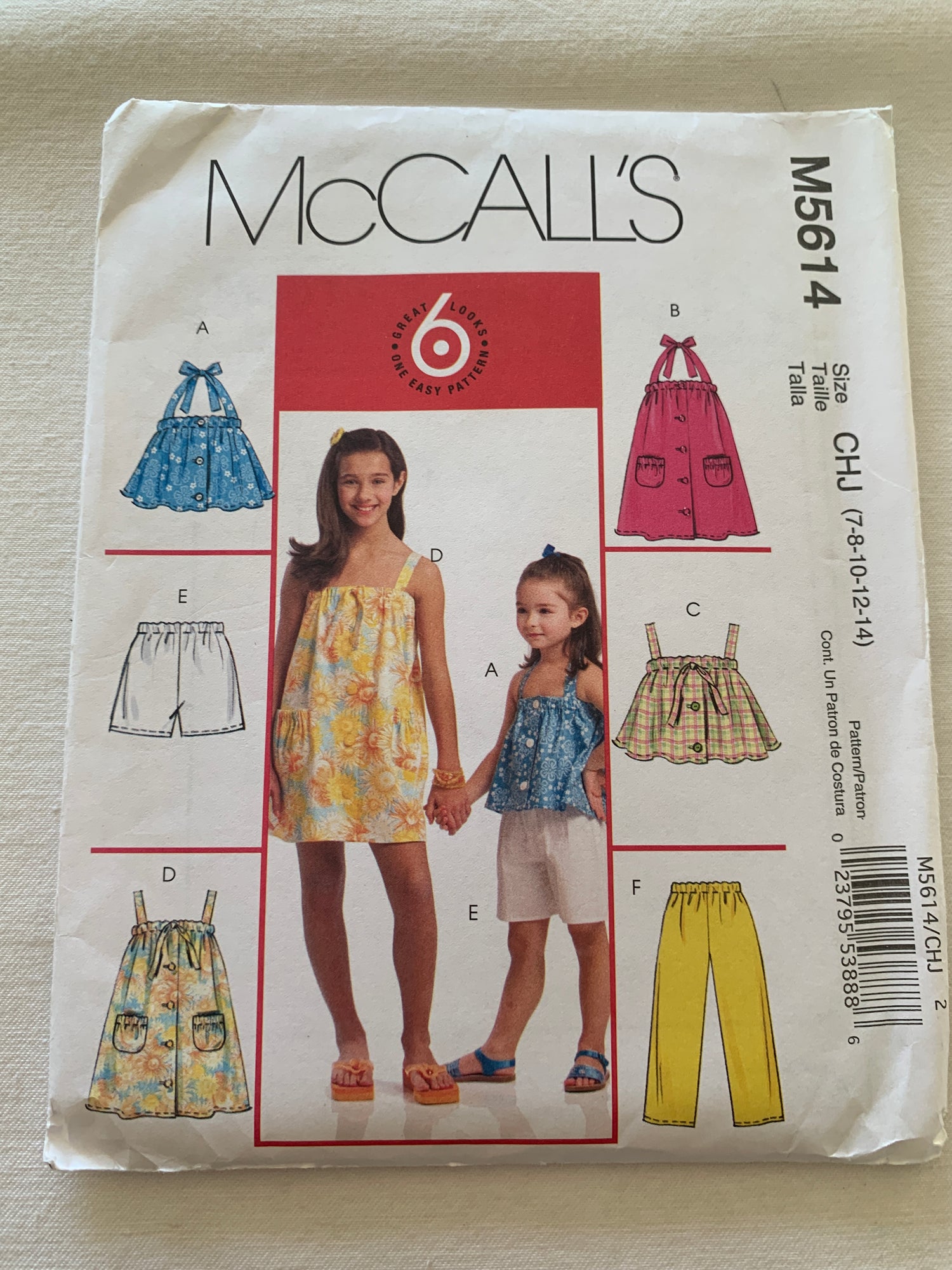 McCall's Sewing Pattern M4514 Girl' Dress, Tops, Pants, Shorts, Shoulder Straps, Button Front, Pockets, Size 7-14, Uncut, 2006